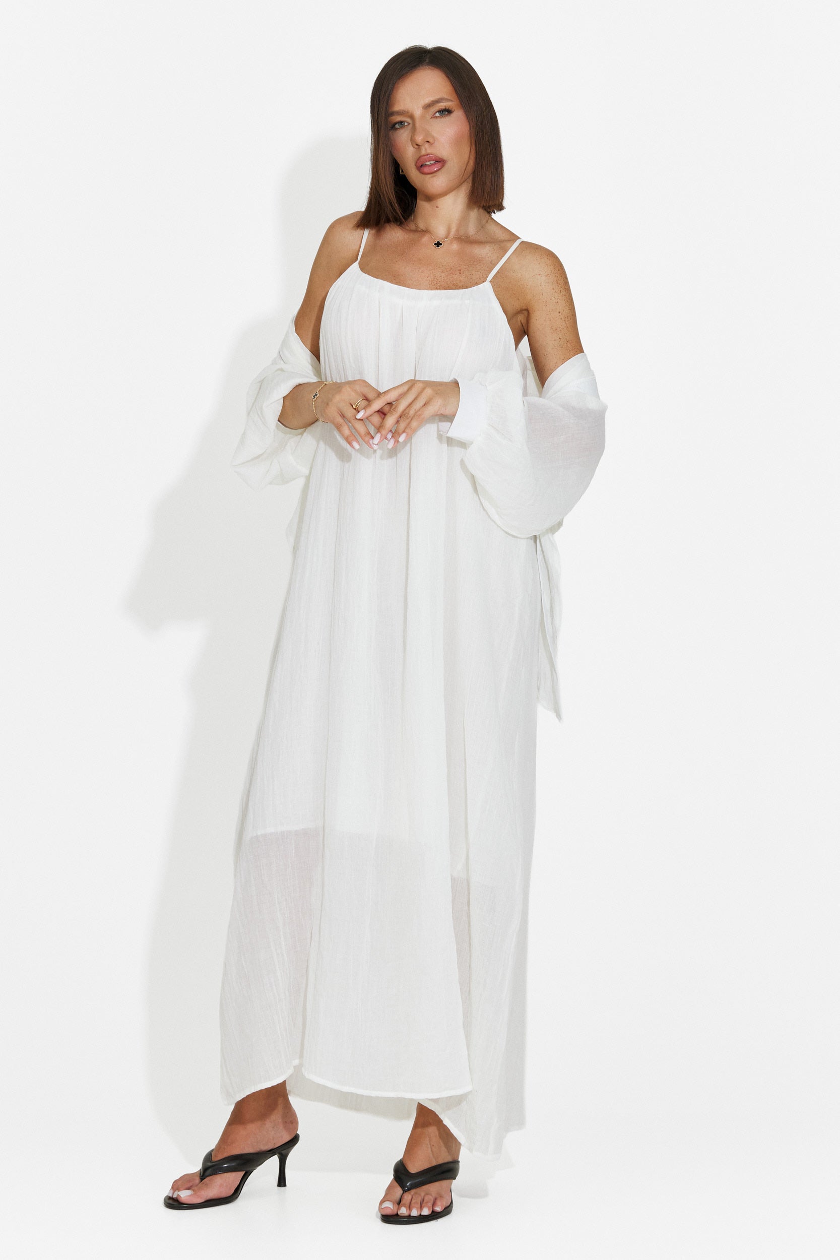 Compleu dama rochie + camasa bej Aishia Bogas