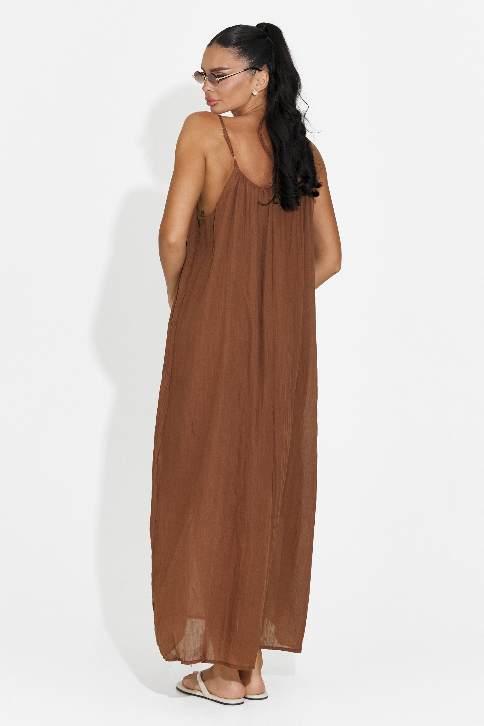 Compleu dama rochie + camasa maro Aishia Bogas