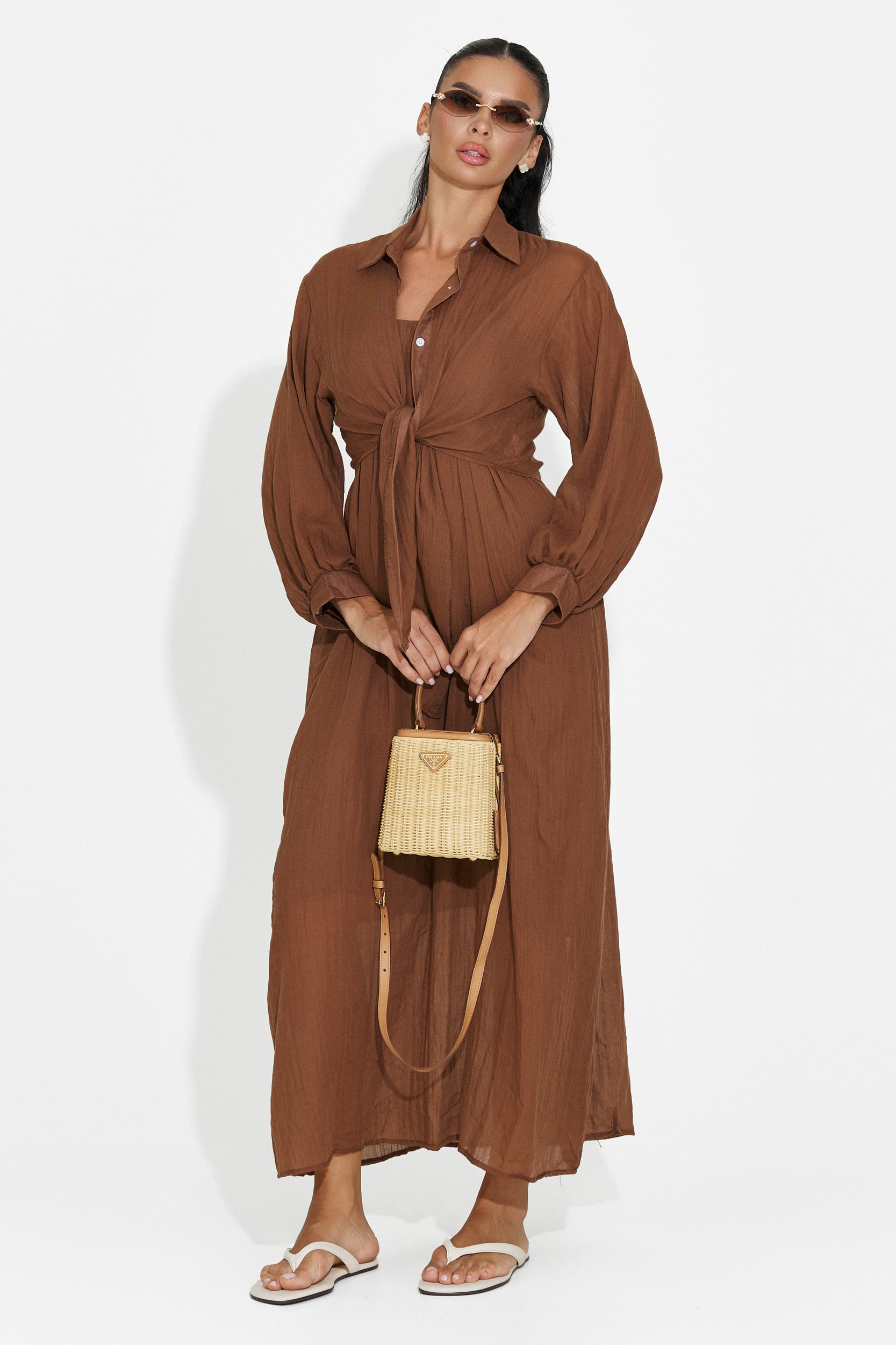 Compleu dama rochie + camasa maro Aishia Bogas