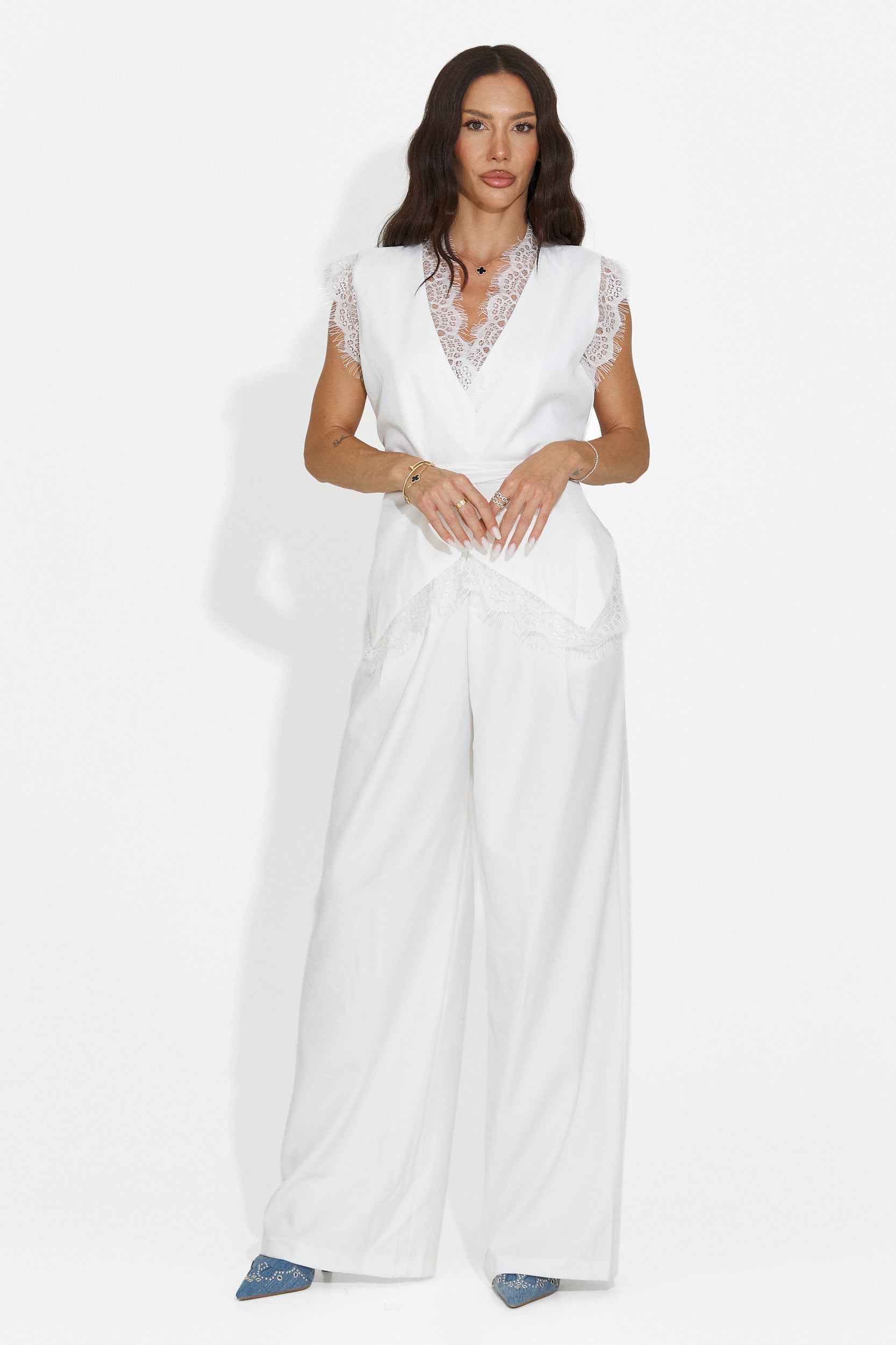 Compleu dama vesta + pantaloni alb Felania Bogas