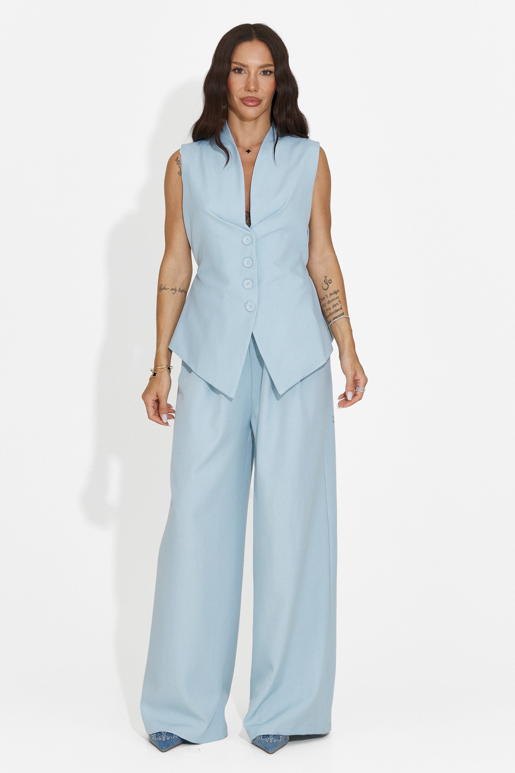 Compleu dama vesta + pantaloni bleu Chelora Bogas