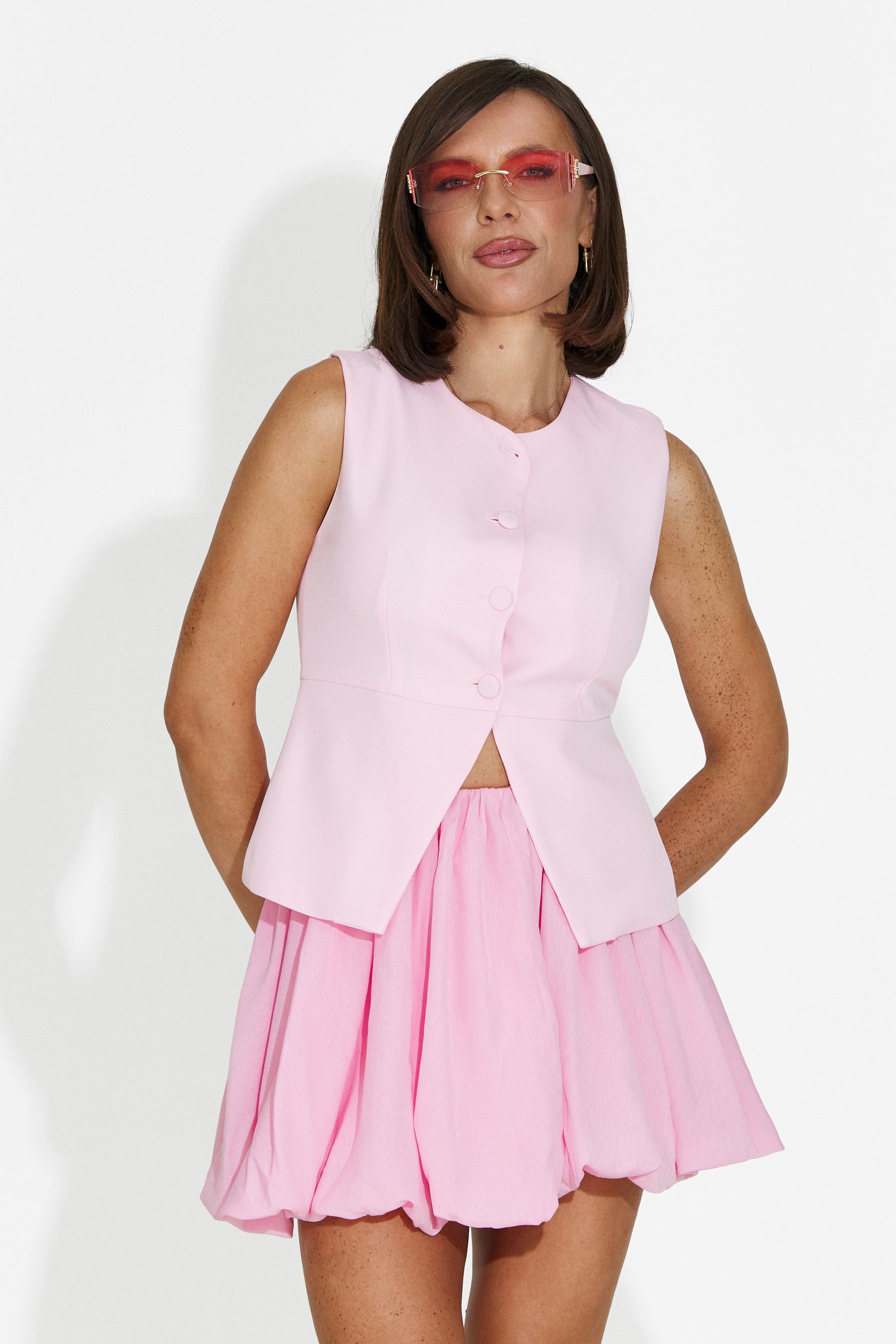 Compleu dama vesta + pantaloni roz Margareta Bogas