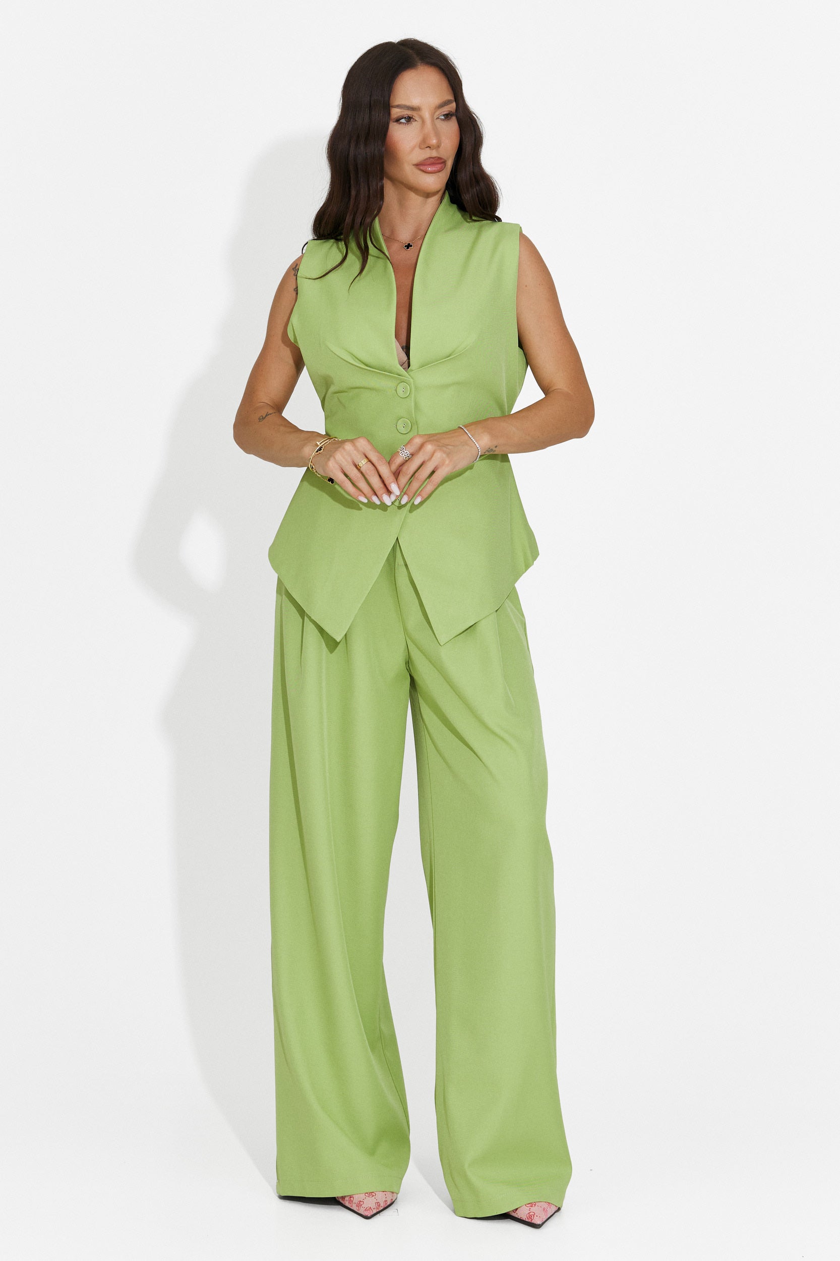 Compleu dama vesta + pantaloni verde Chelora Bogas