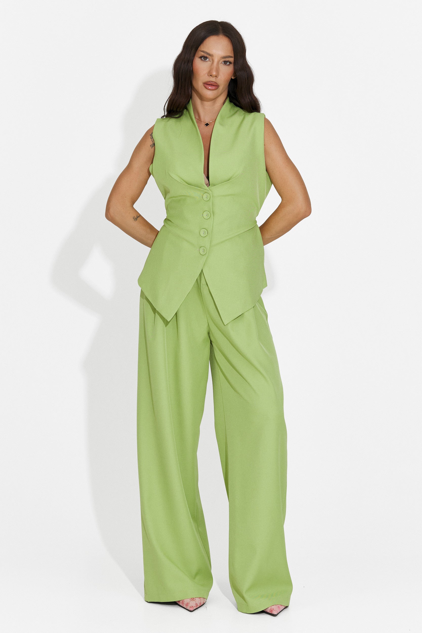 Compleu dama vesta + pantaloni verde Chelora Bogas