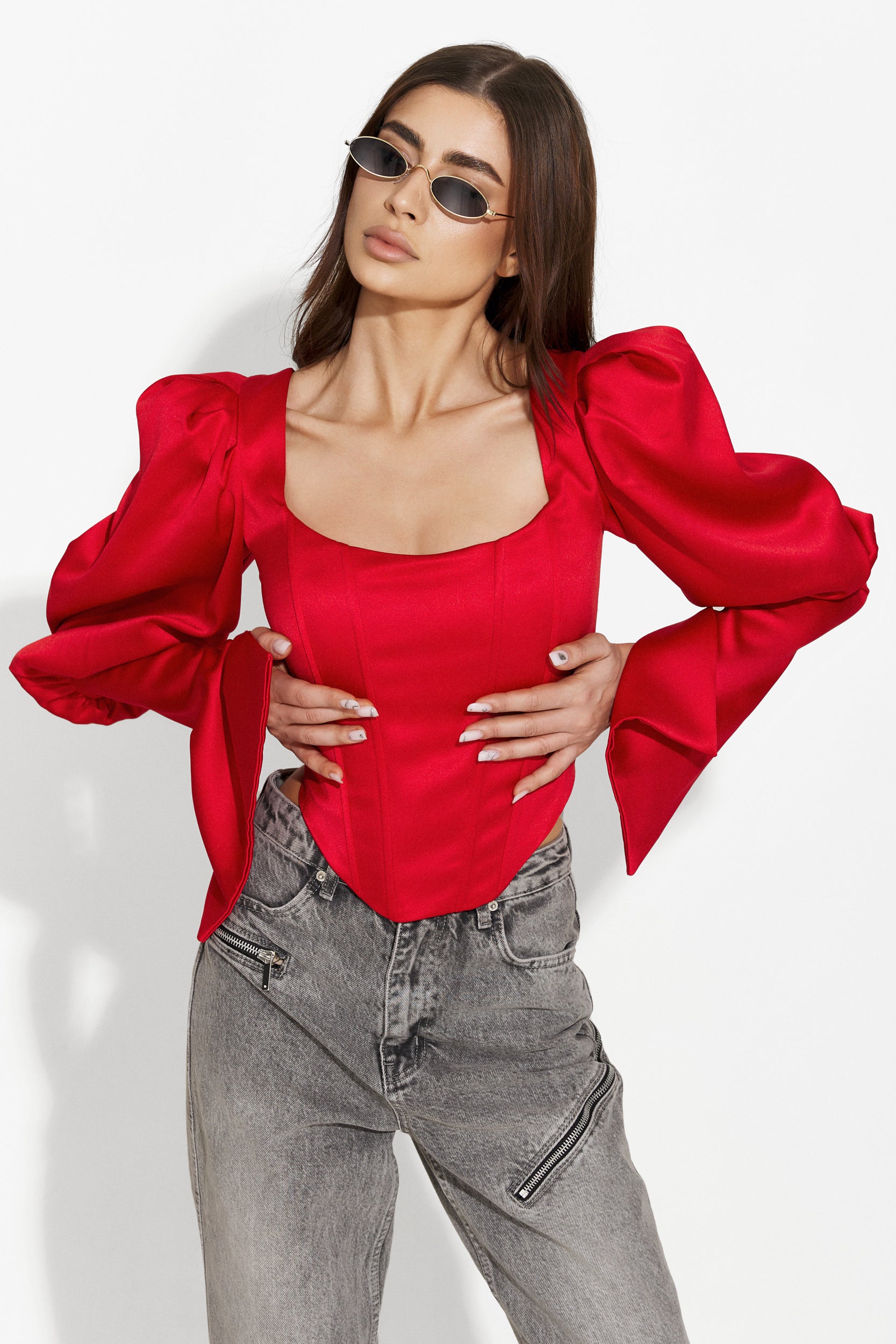 Corset dama tafta rosu Sabrina Bogas