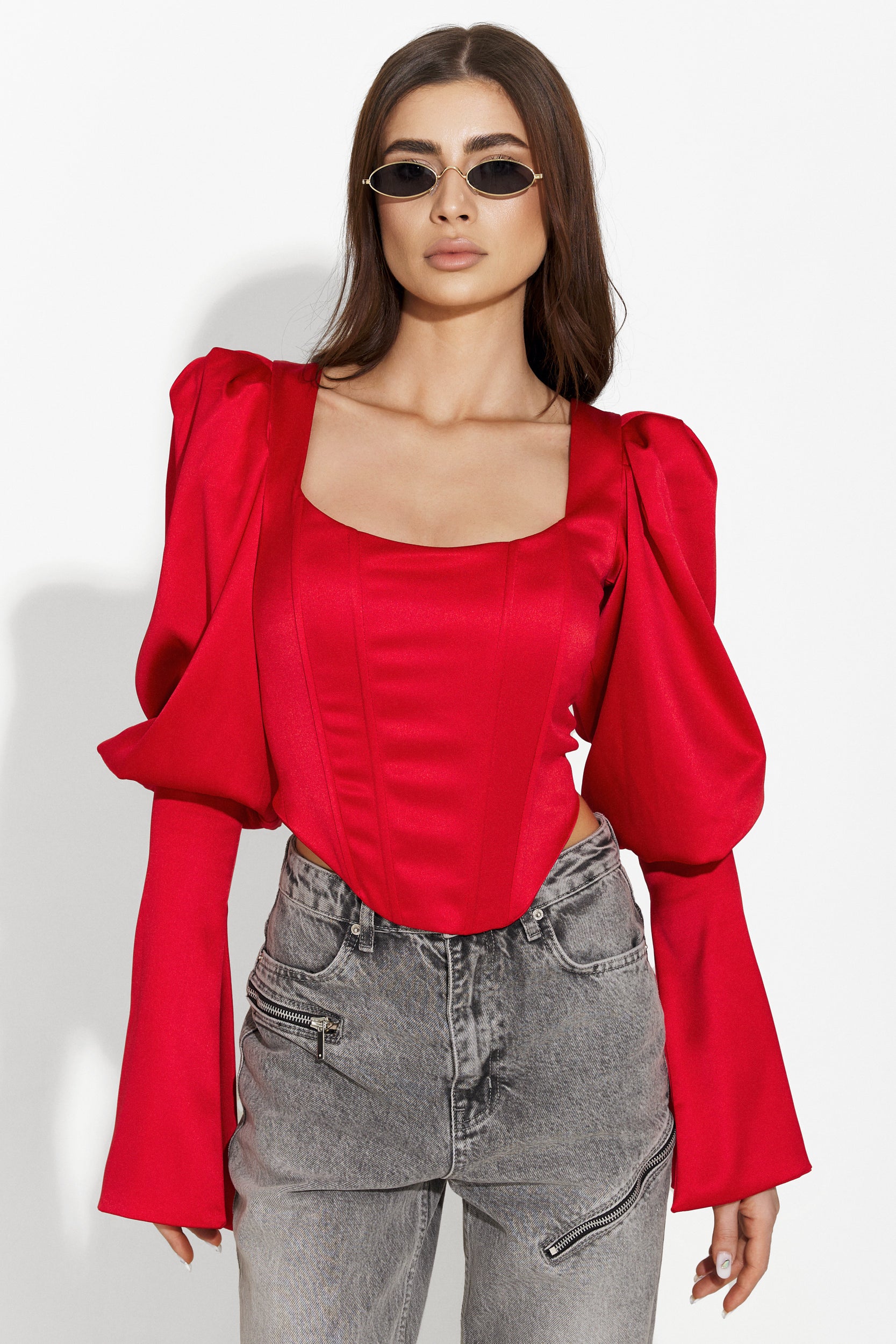 Corset dama tafta rosu Sabrina Bogas
