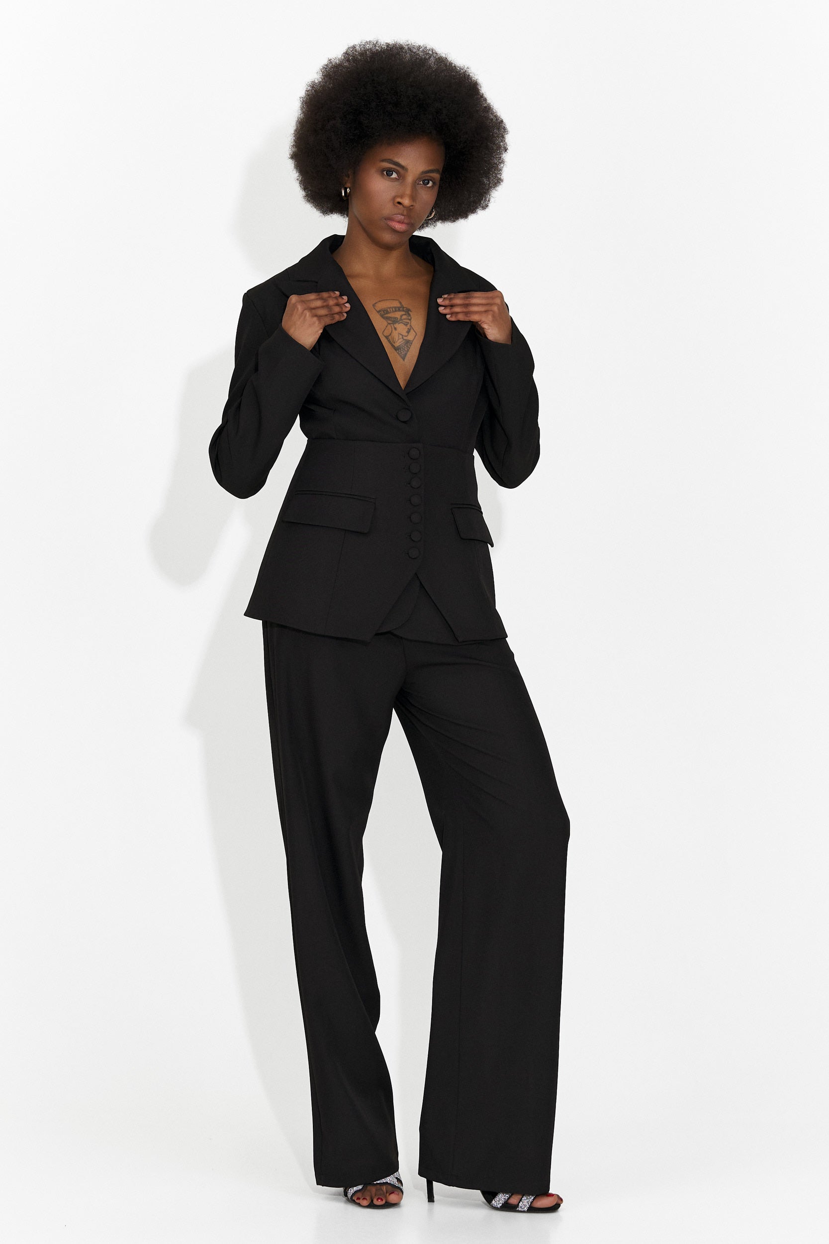 Costum dama 3 piese sacou + corset + pantaloni negru Glimena Bo