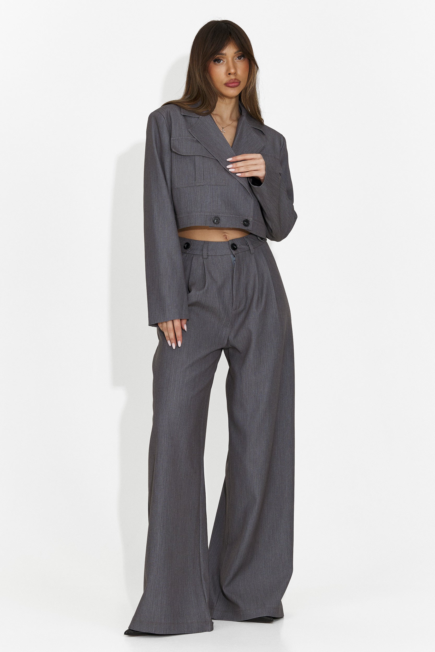 Costum dama elegant gri Adnana Bogas