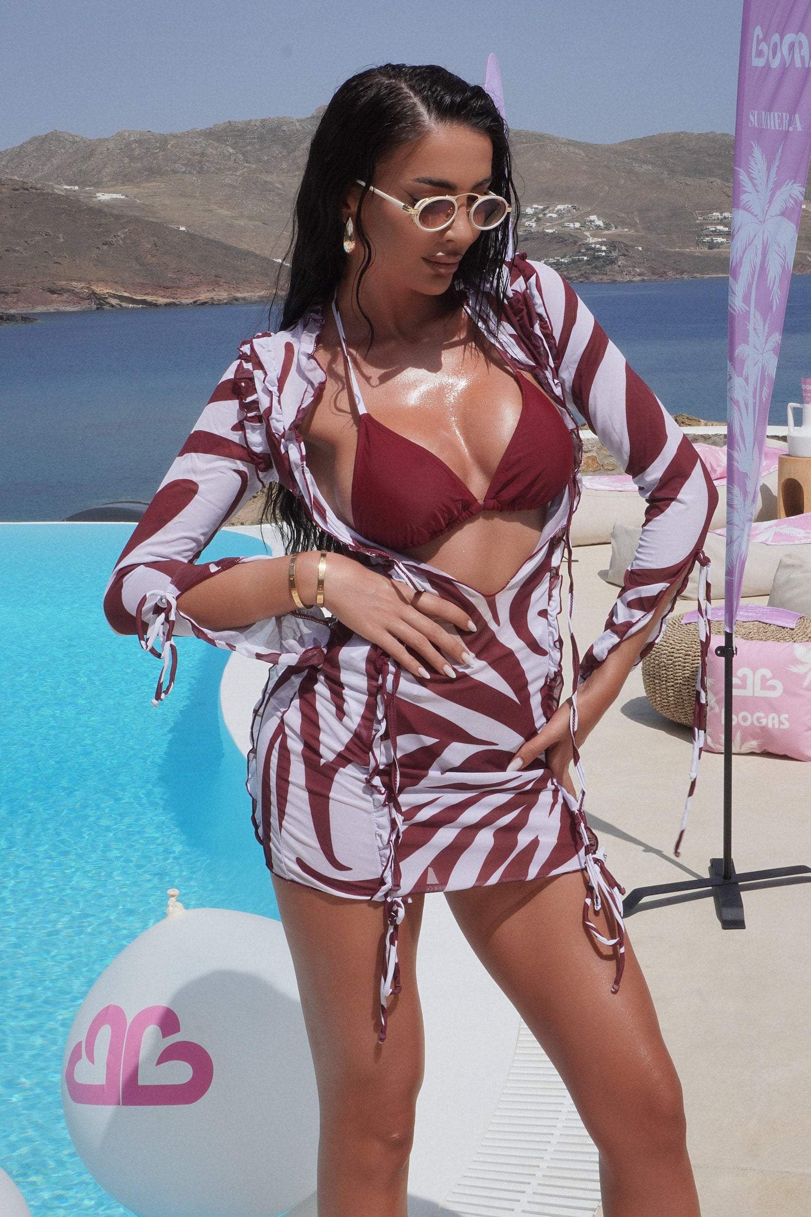 Marino Bogas burgundy 3-piece swimsuit set