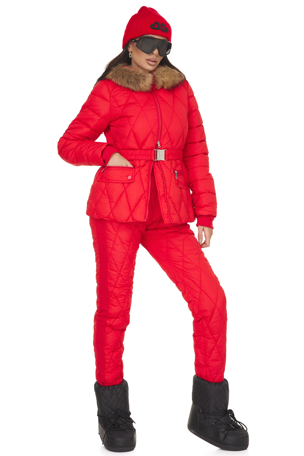 Costum de iarna dama rosu Zemidea Bogas