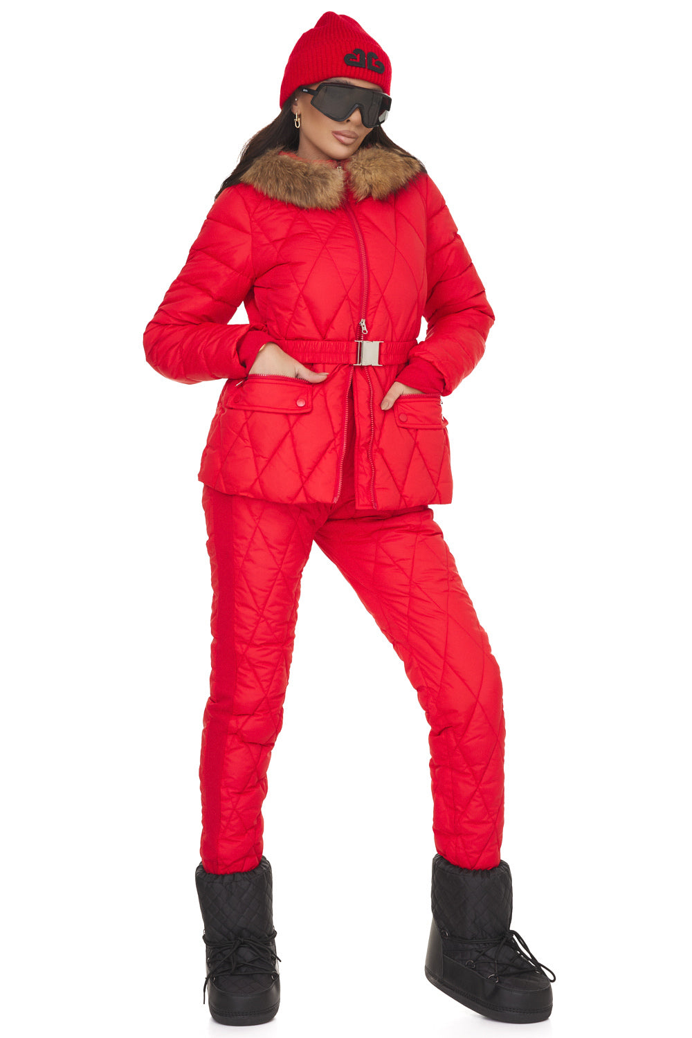 Costum de iarna dama rosu Zemidea Bogas