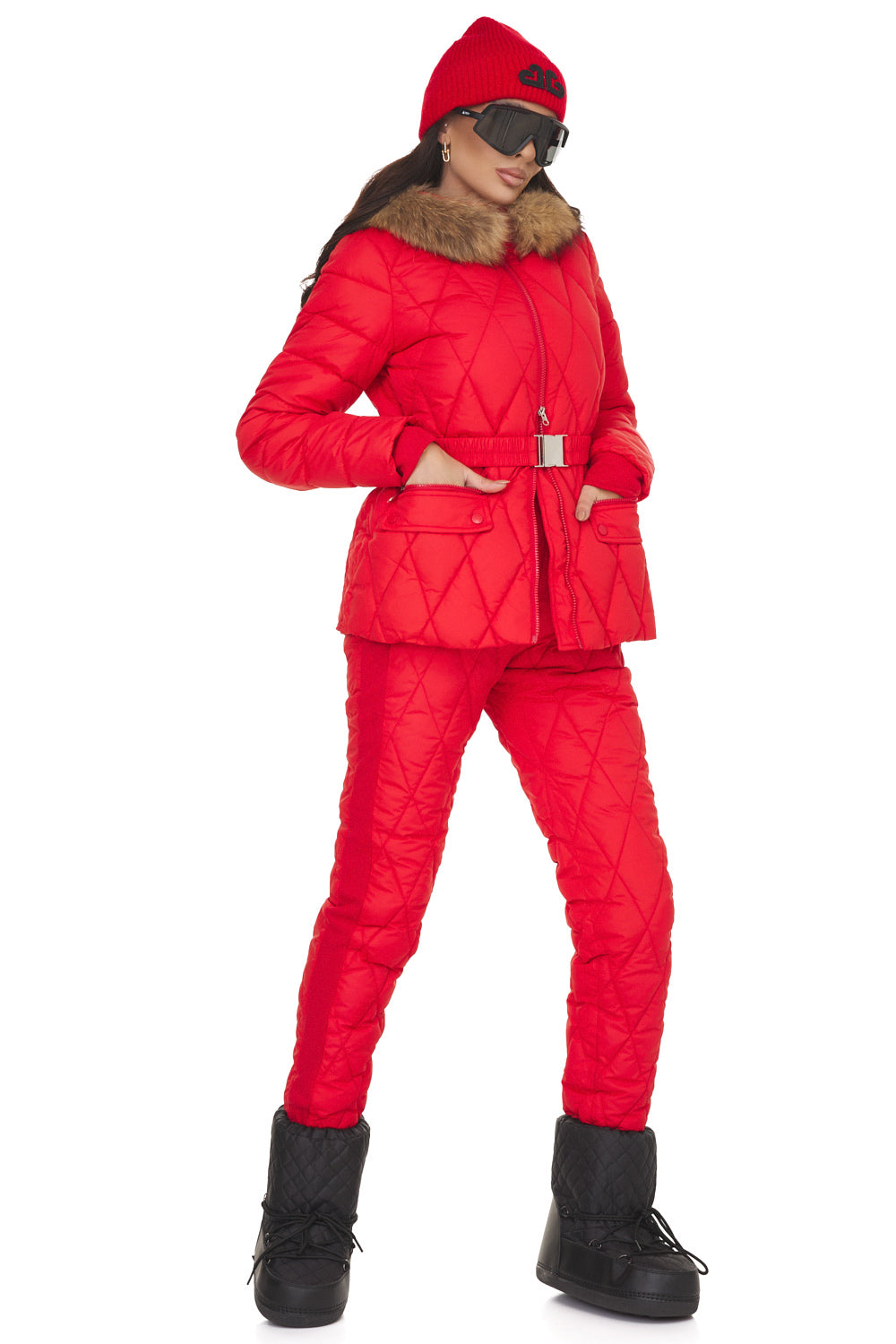 Costum de iarna dama rosu Zemidea Bogas