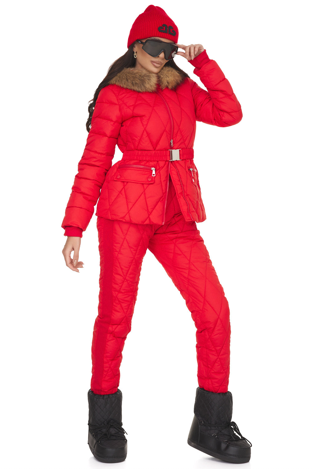 Costum de iarna dama rosu Zemidea Bogas