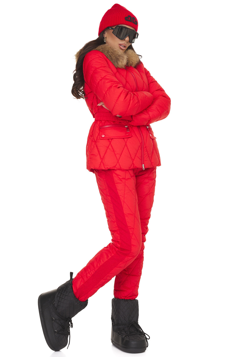 Costum de iarna dama rosu Zemidea Bogas