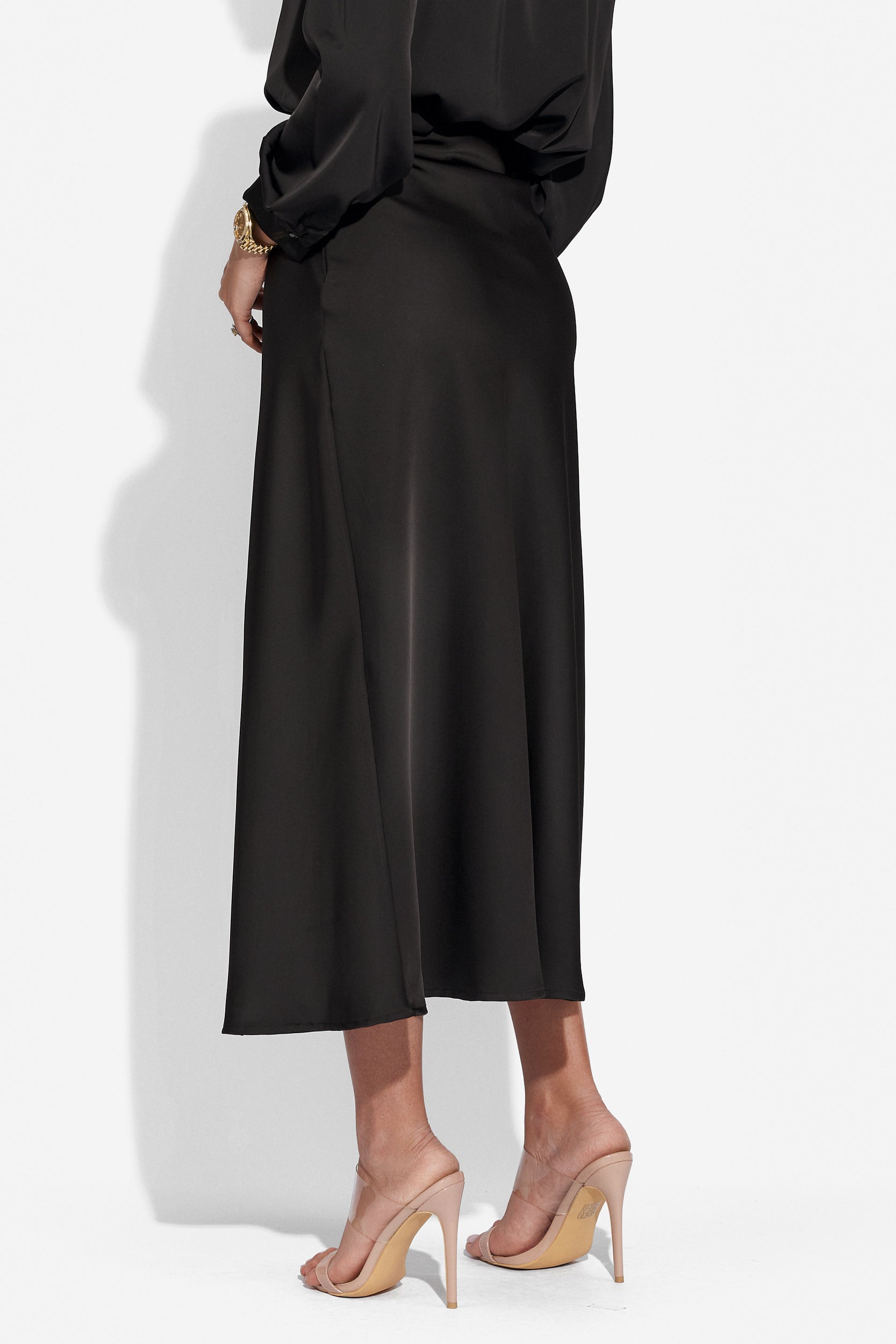 Fusta dama lunga saten neagra Rozita Bogas