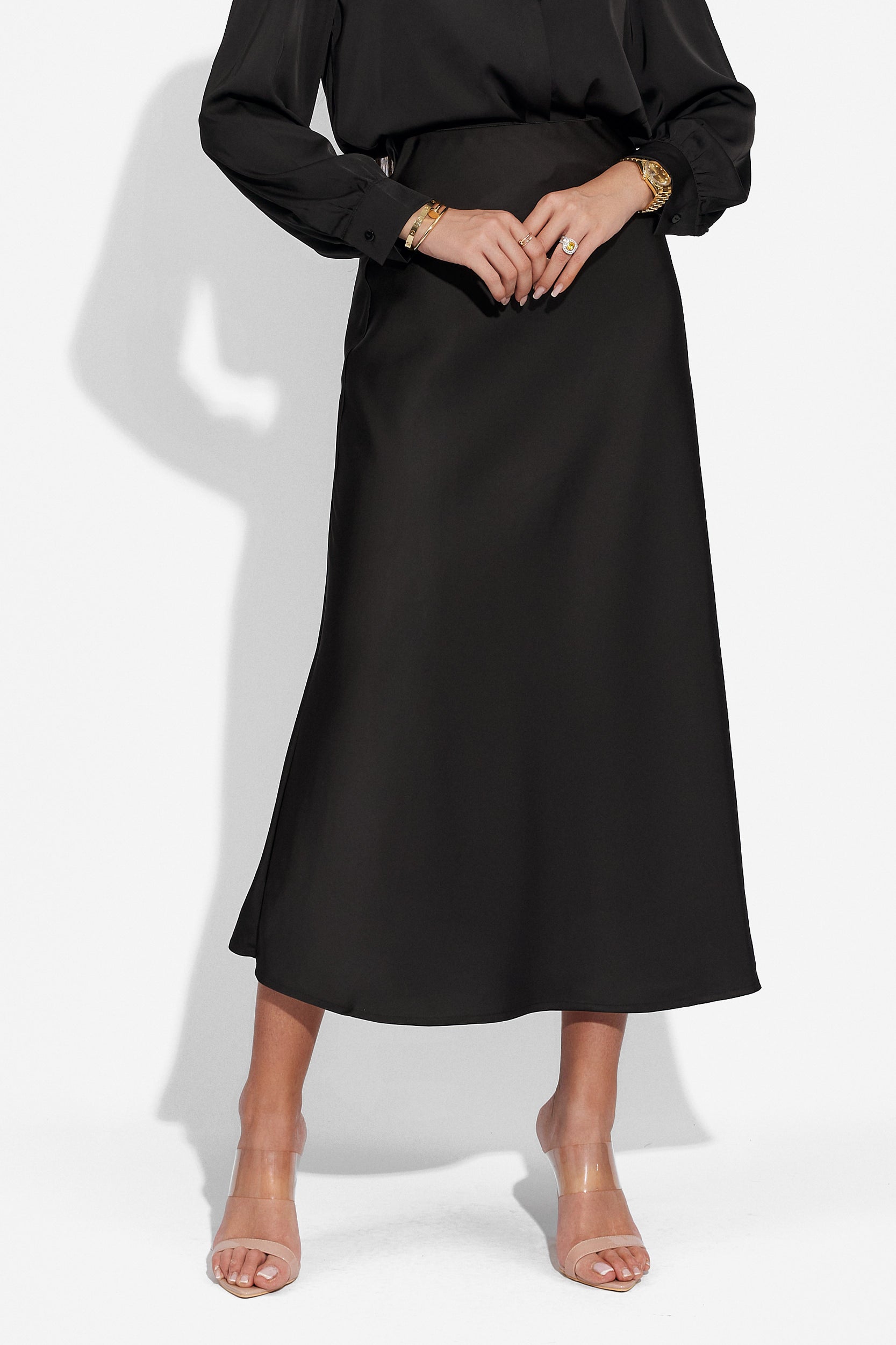 Fusta dama lunga saten neagra Rozita Bogas