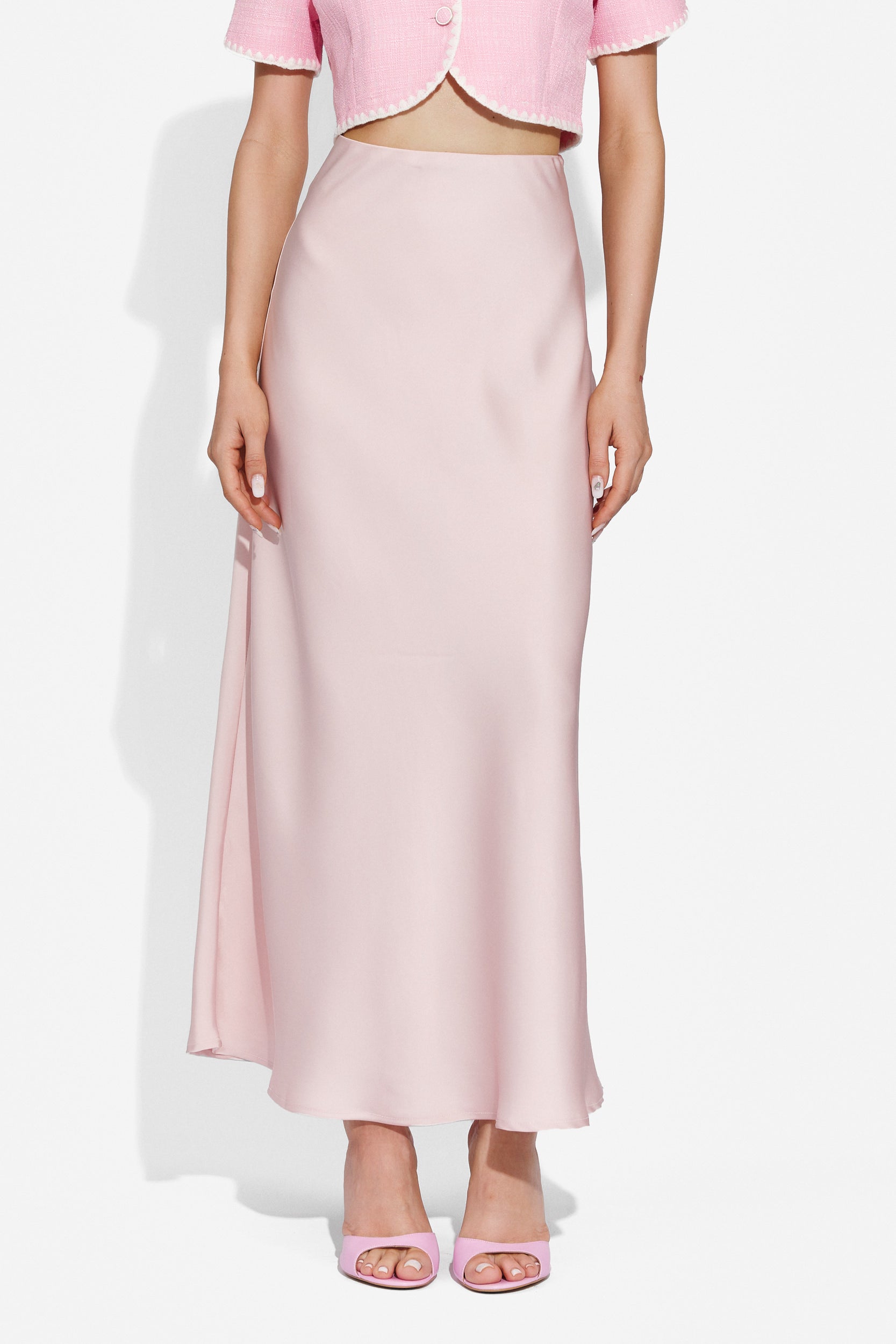Ladies long pink satin skirt Pinkita Bogas