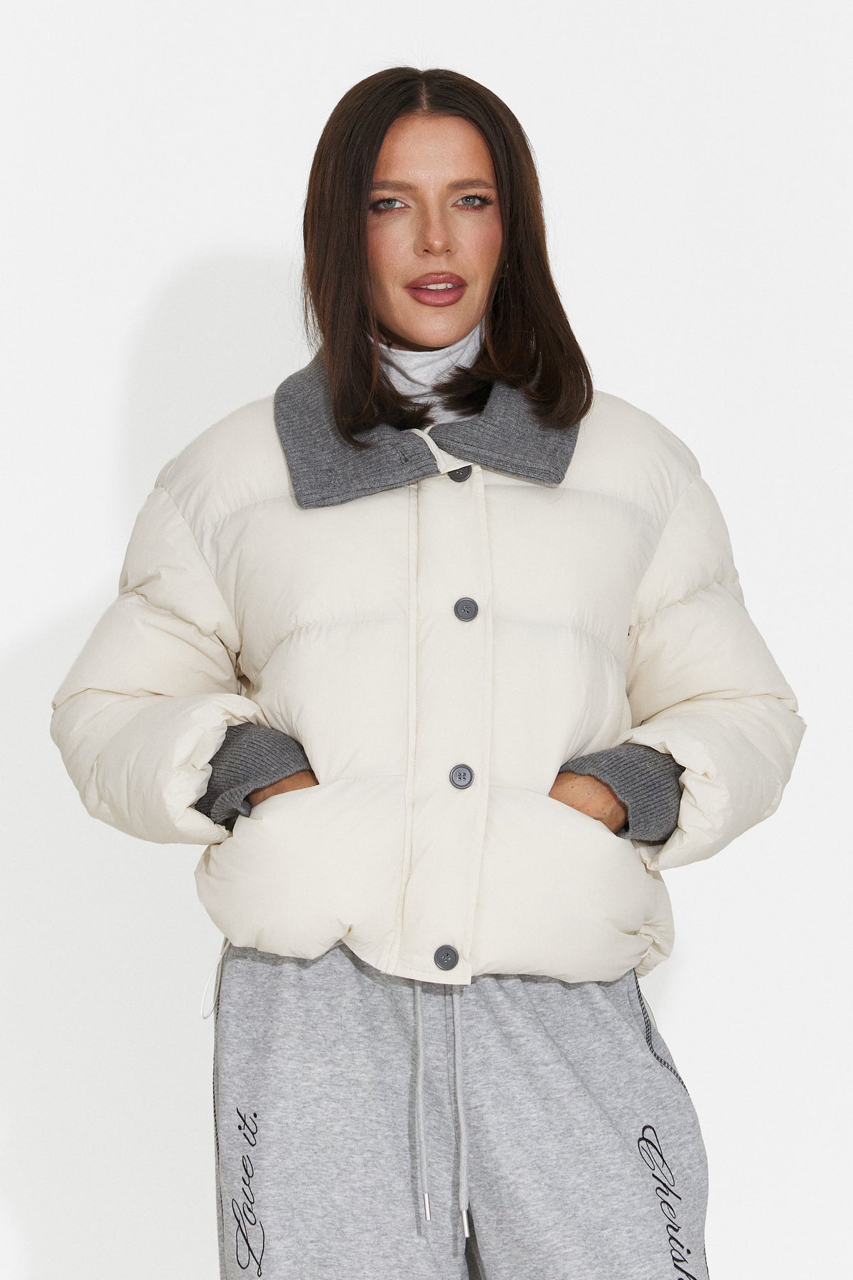 Geaca casual bej Dynualia Bogas