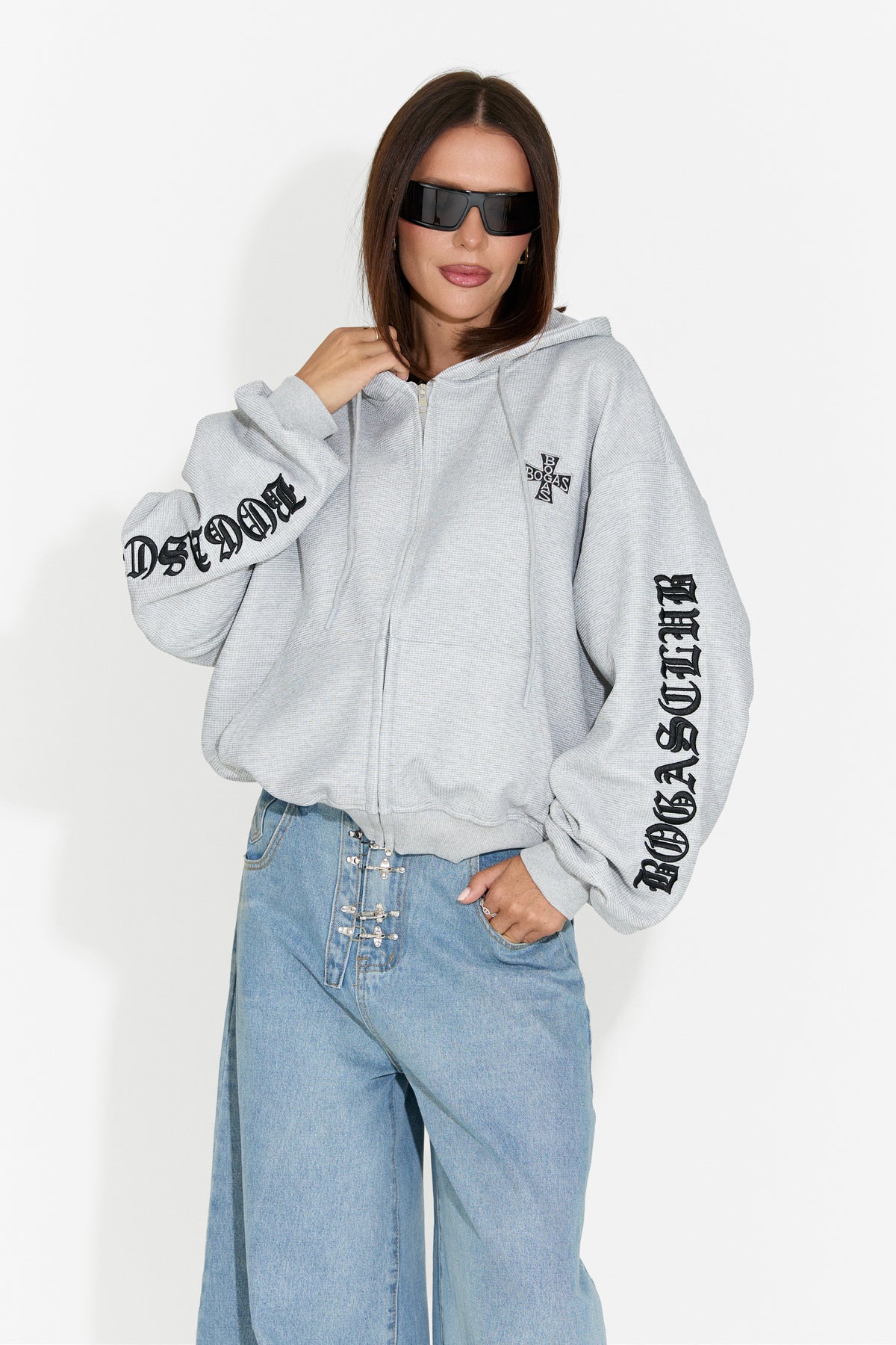 Hanorac dama casual gri Drapyna Bogas, imaginea 4 din 10