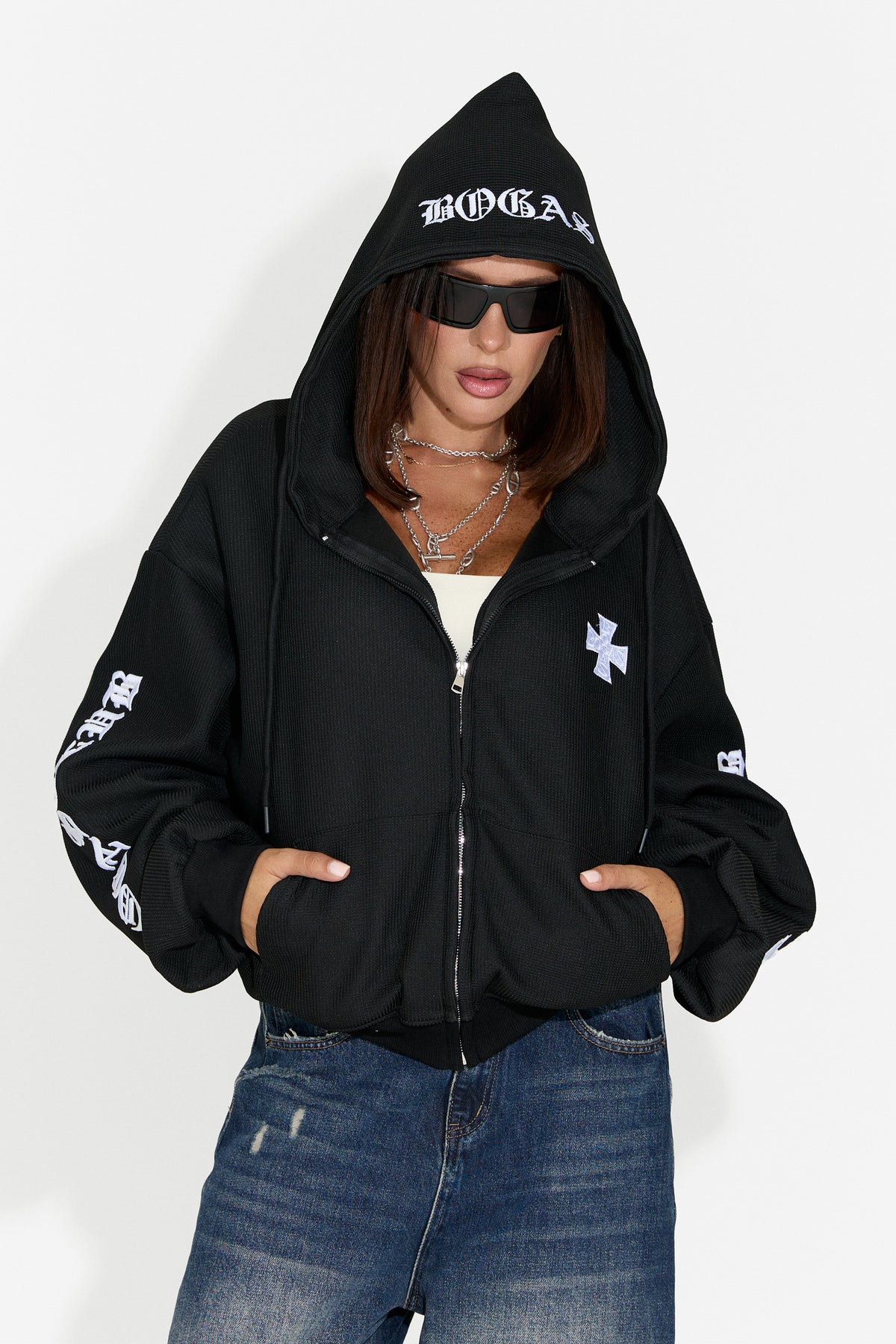 Hanorac dama casual negru Drapyna Bogas
