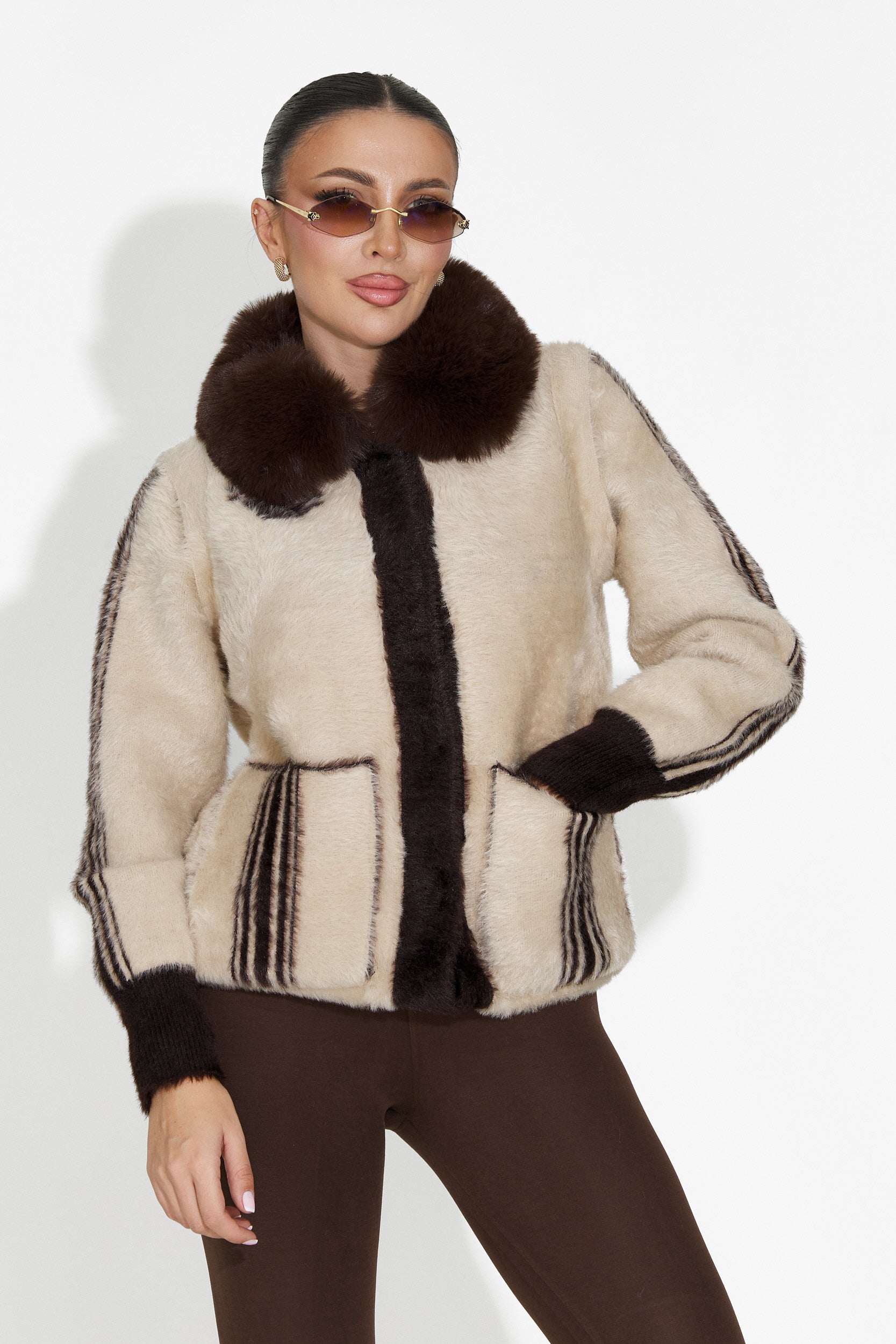 Jacheta dama casual 2 fete maro bej Valoria Bogas