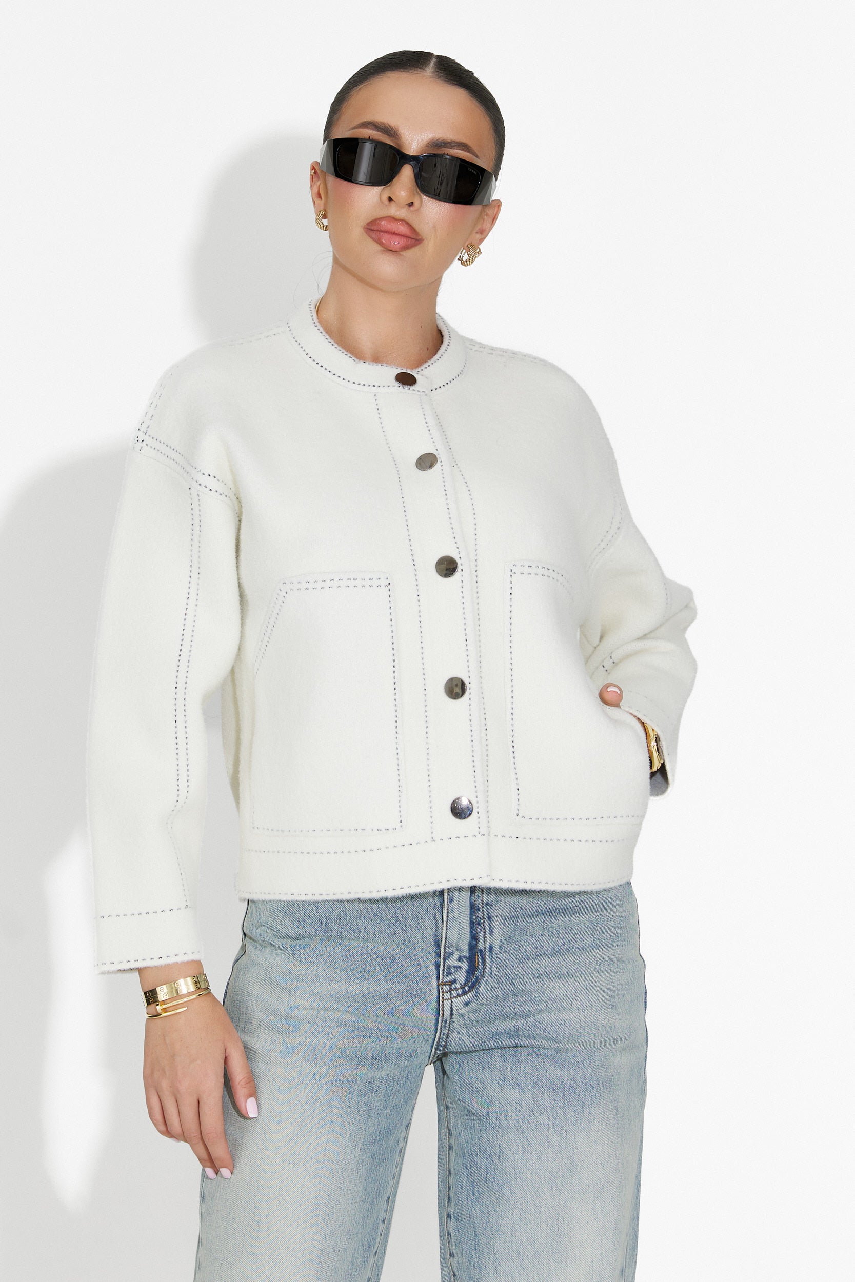 Jacheta dama casual alba Emalin Bogas