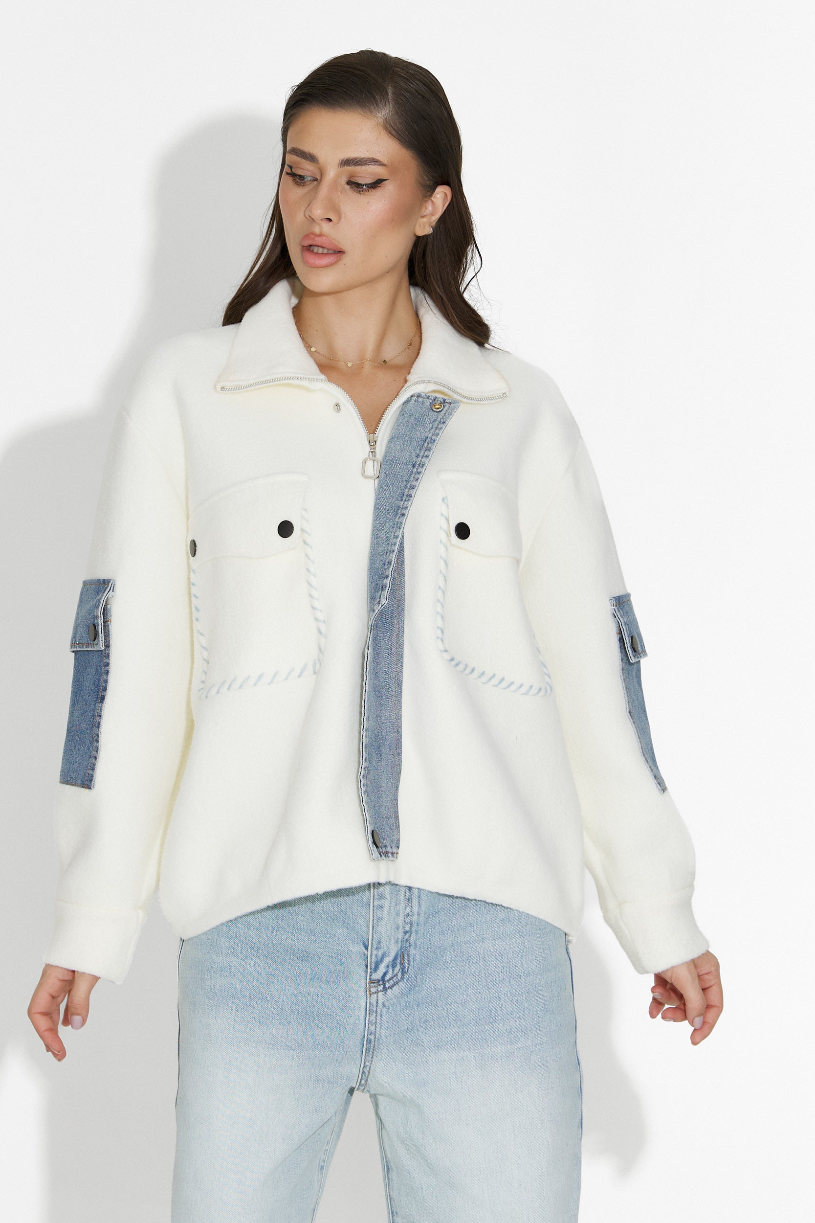 Nedaria Bogas White Casual Women's Jacket