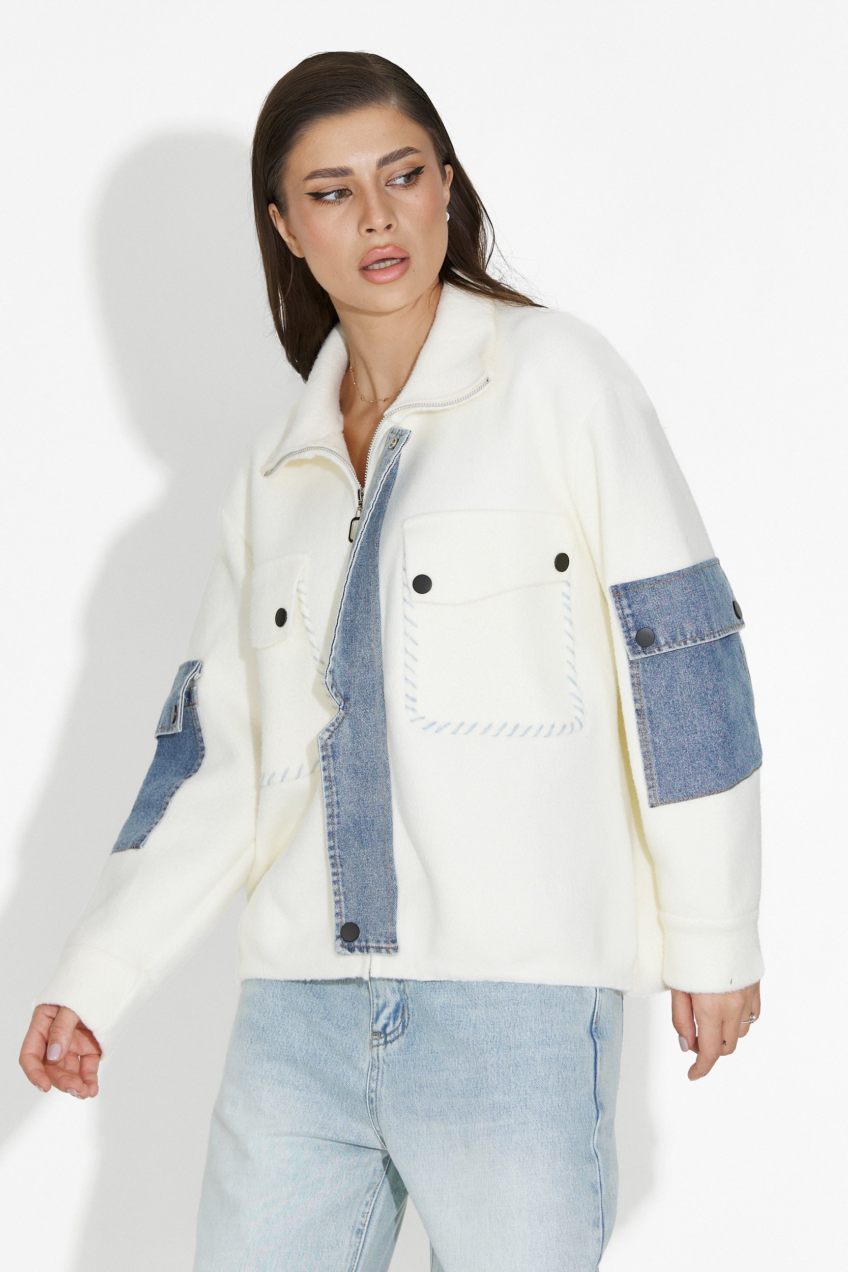 Nedaria Bogas White Casual Women's Jacket