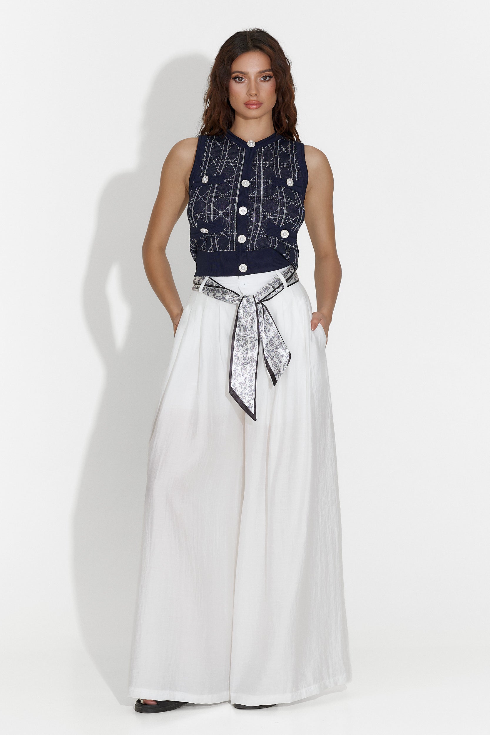 Pantaloni dama casual albi Benito Bogas