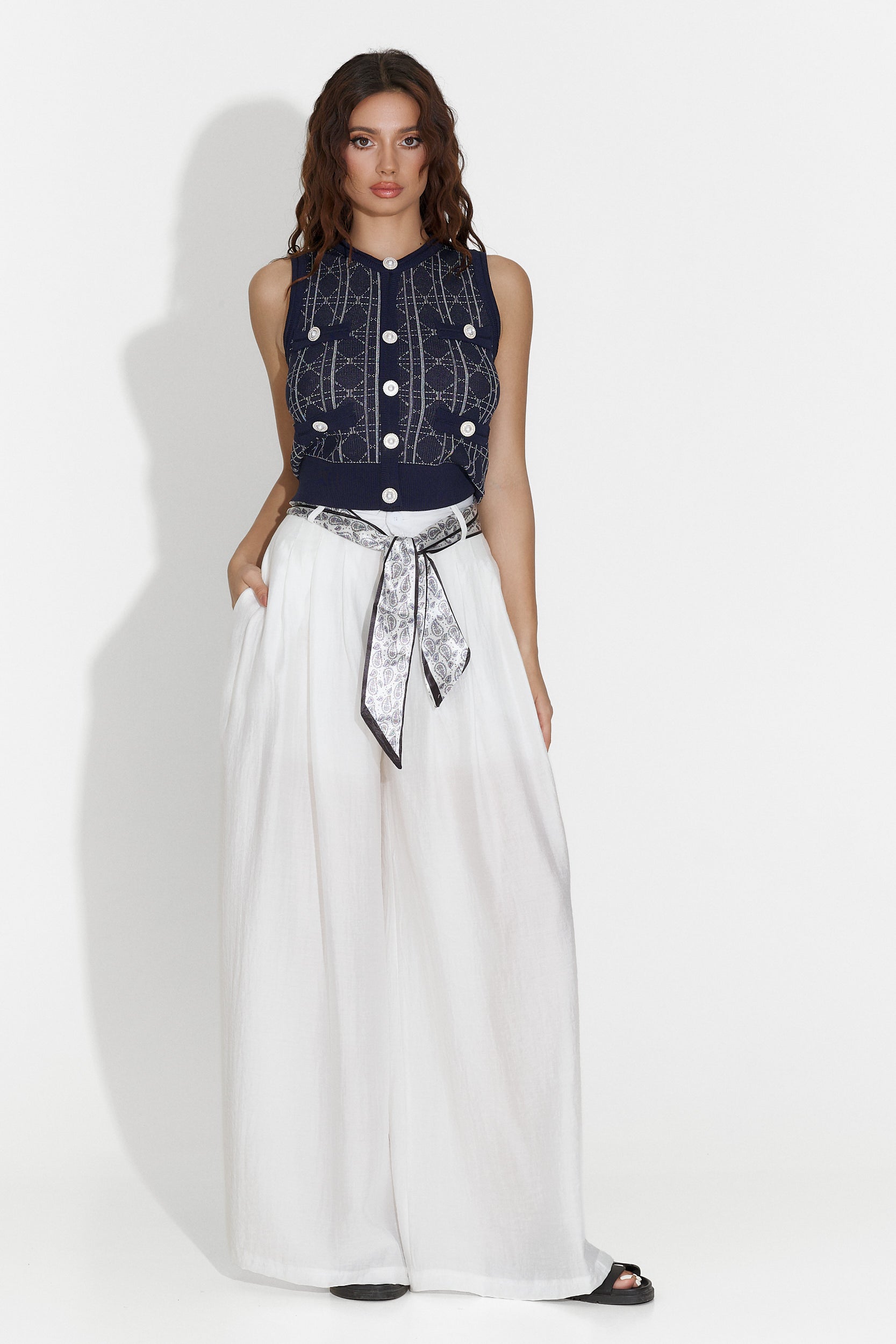 Pantaloni dama casual albi Benito Bogas