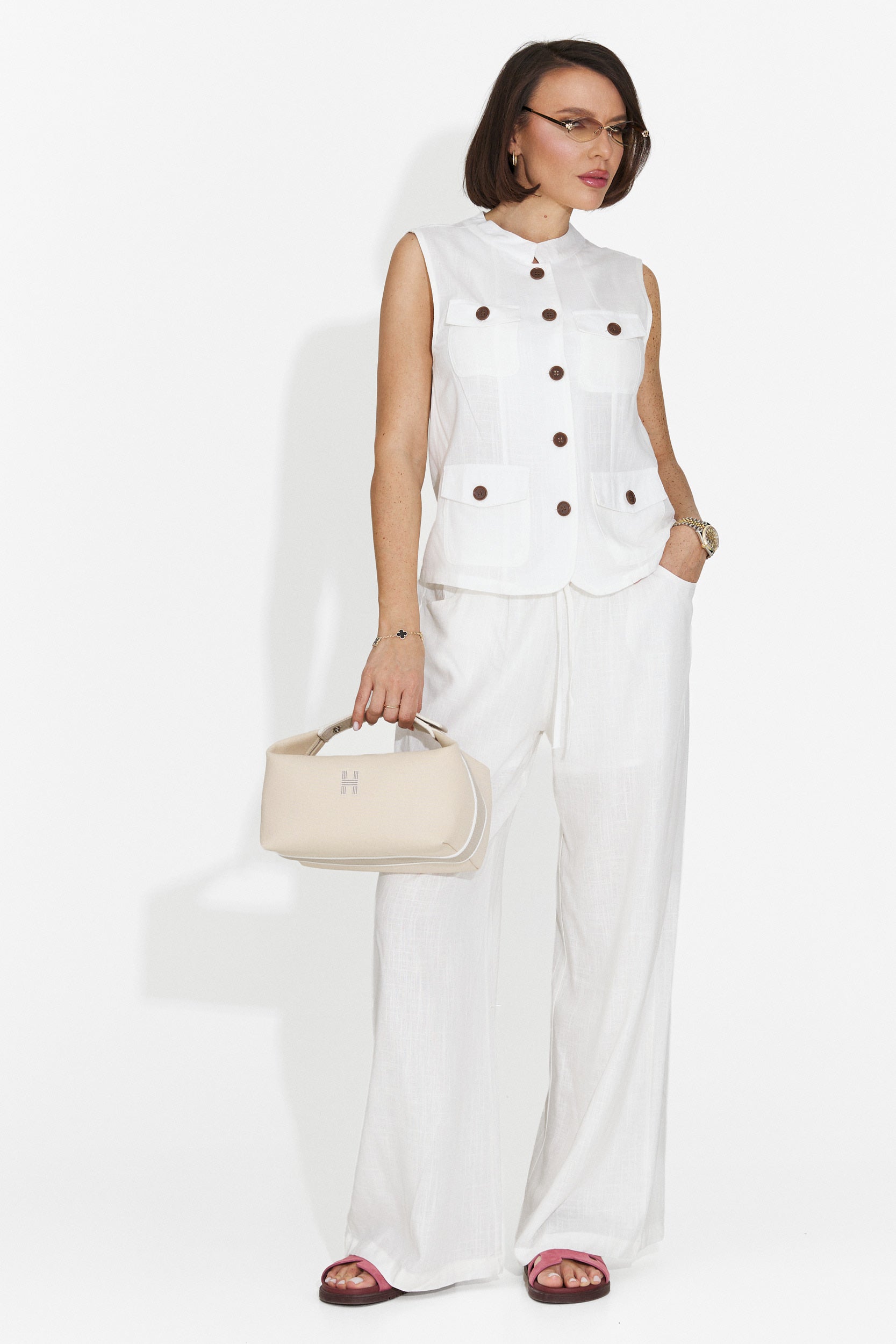 Pantaloni dama casual albi Cornflower Bogas
