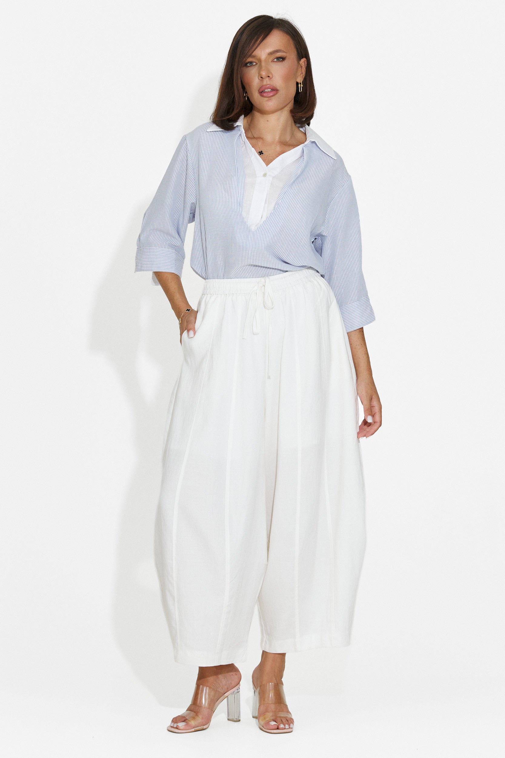 Pantaloni dama casual albi Eusepia Bogas