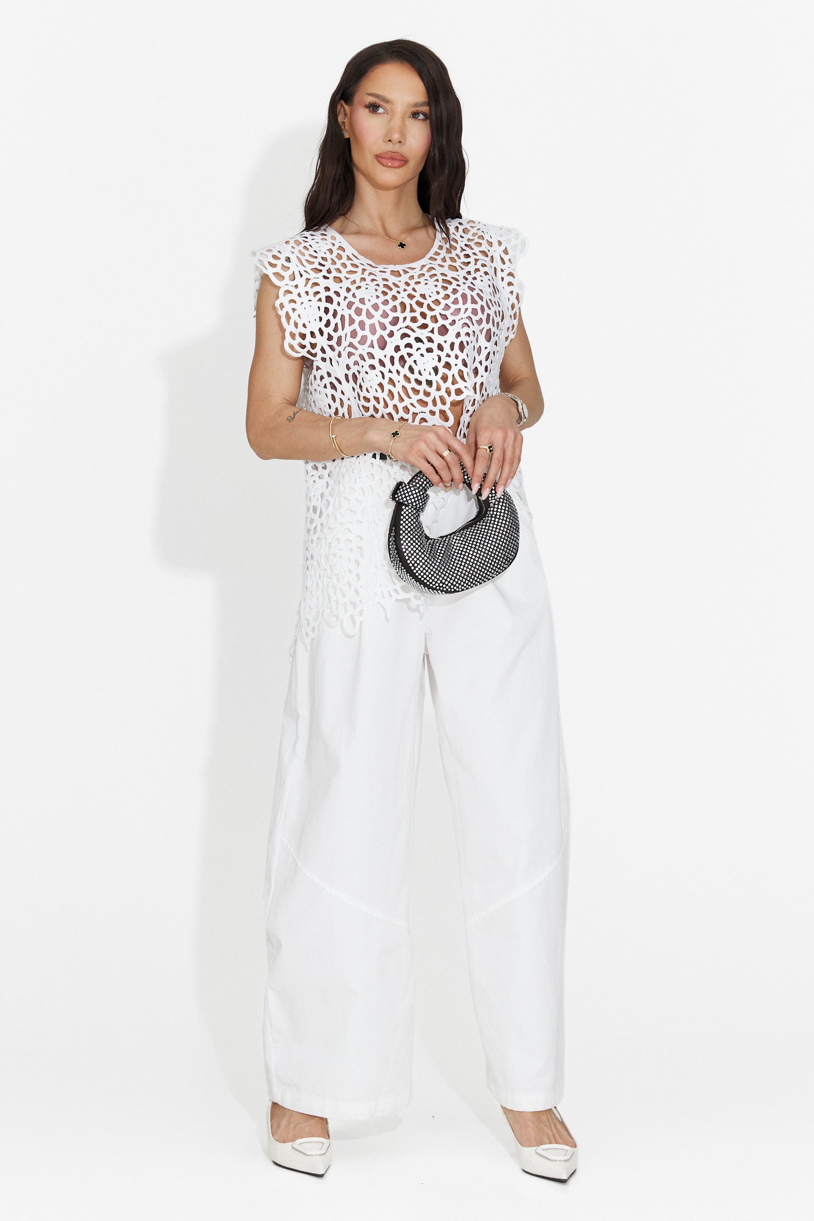 Pantaloni dama casual albi Horwed Bogas