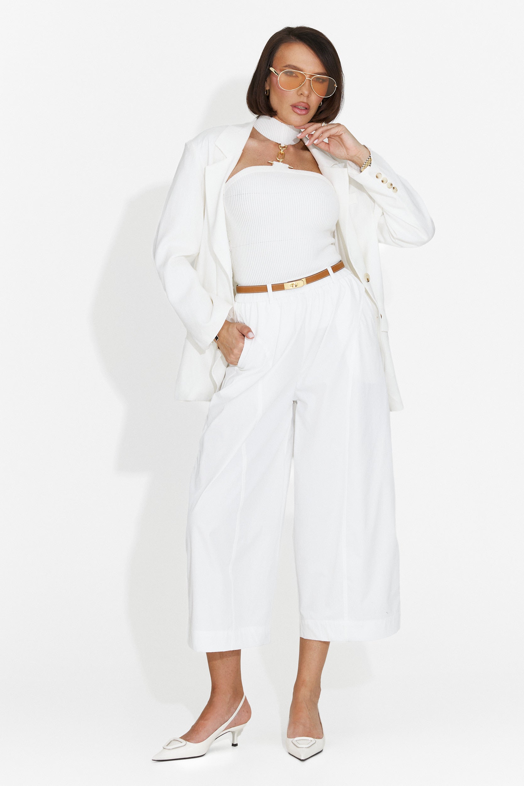 Pantaloni dama casual albi Lobelia Bogas