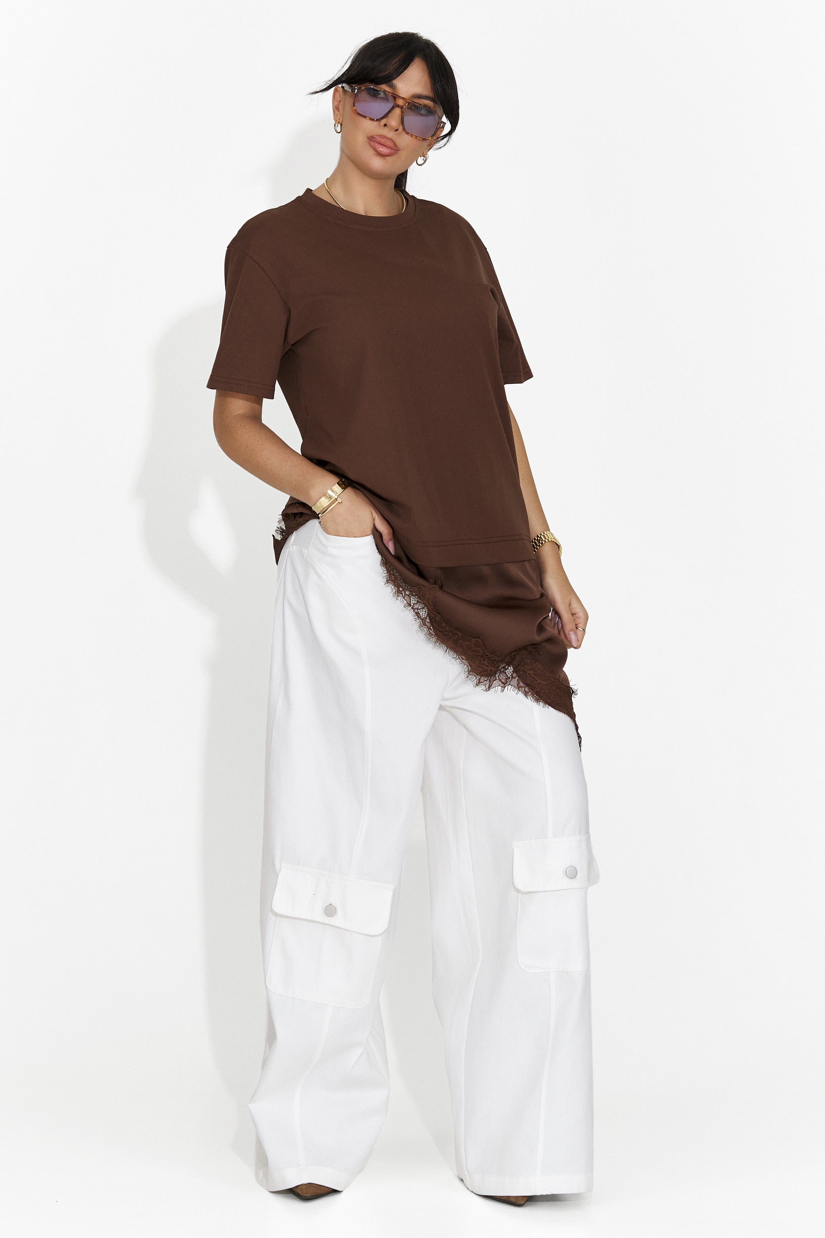 Pantaloni dama casual albi Nederia Bogas