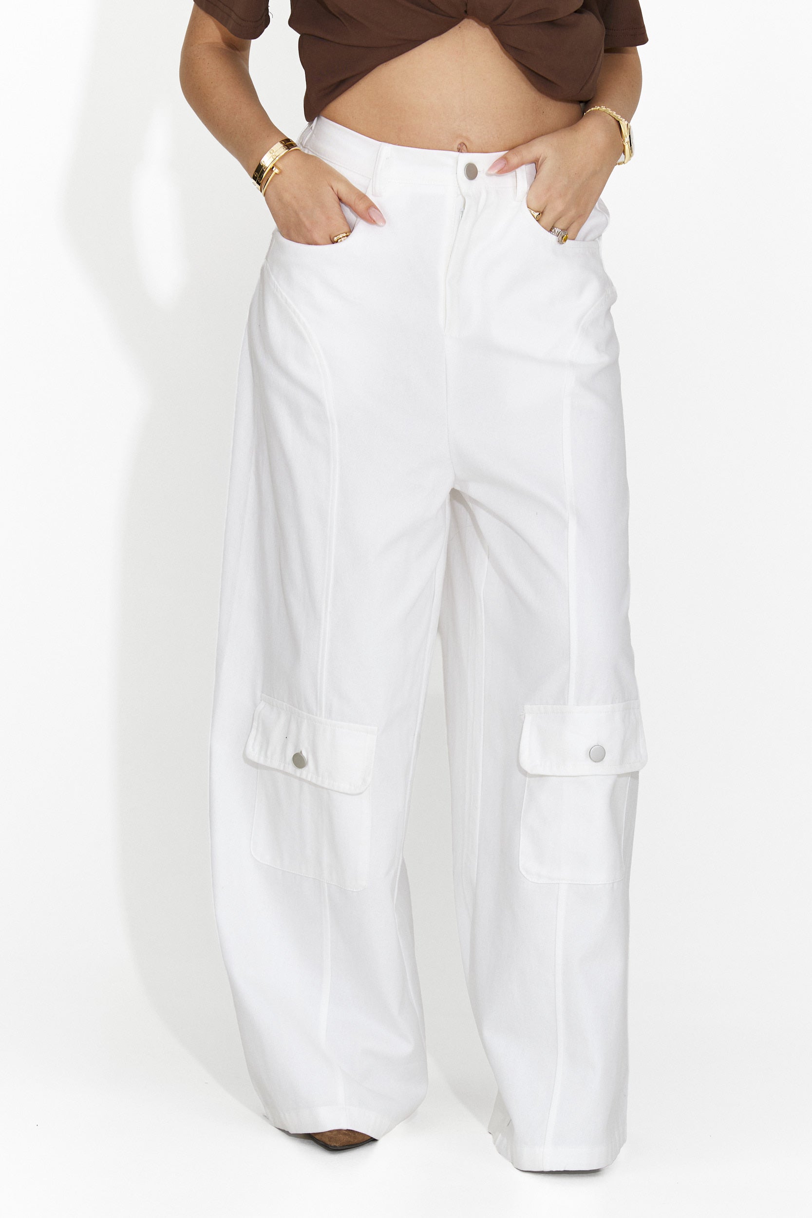 Pantaloni dama casual albi Nederia Bogas