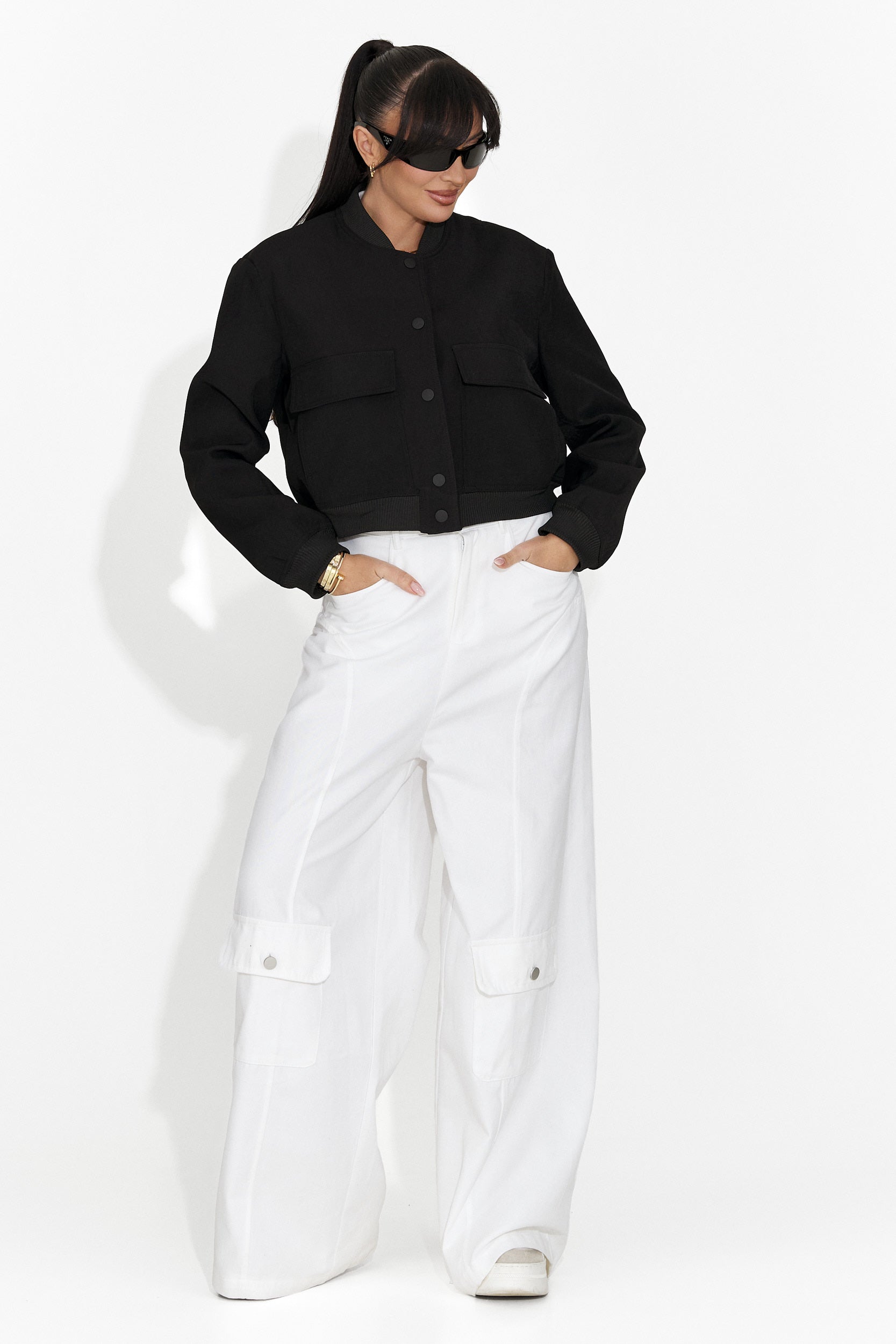 Pantaloni dama casual albi Nederia Bogas