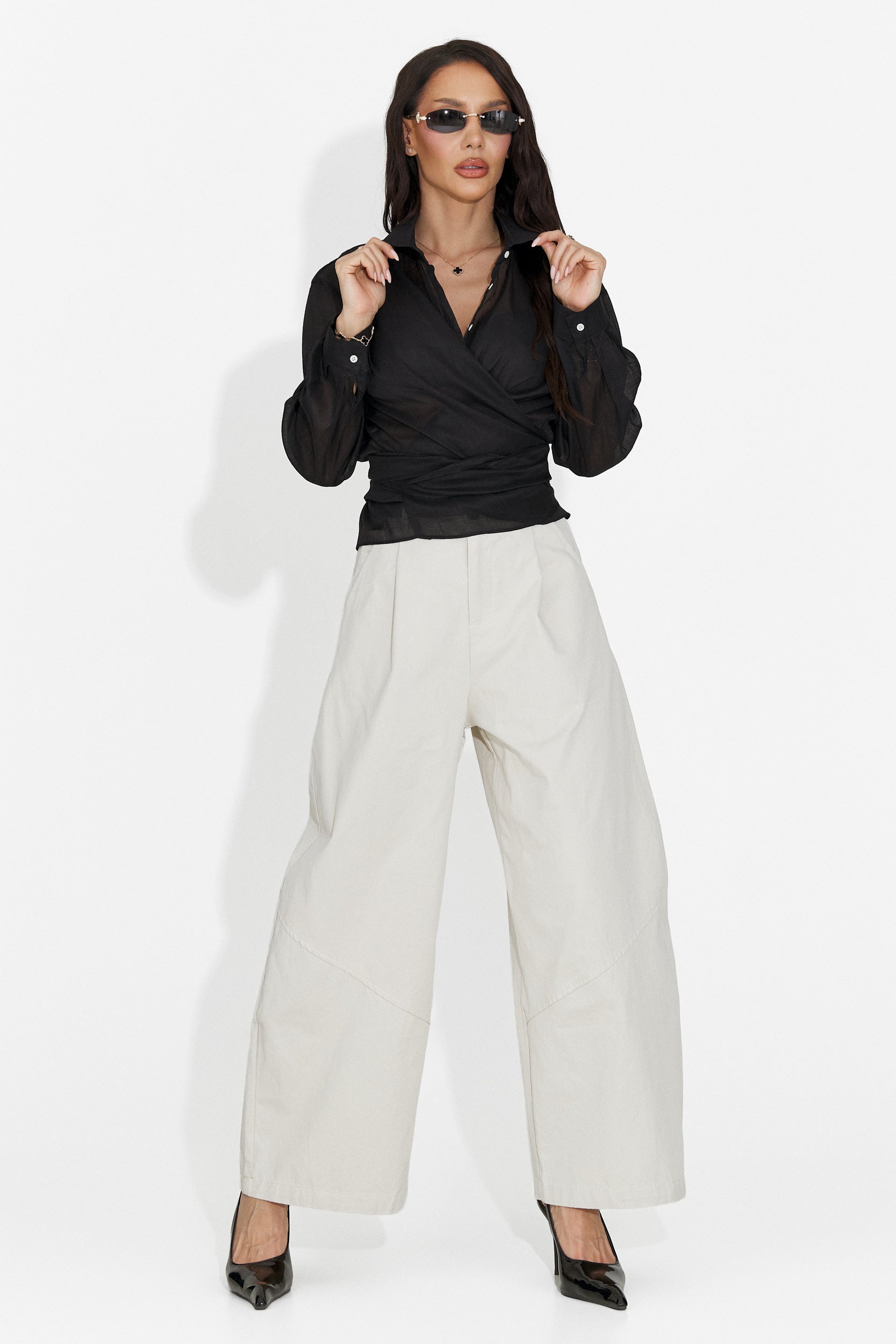 Pantaloni dama casual bej Horwed Bogas