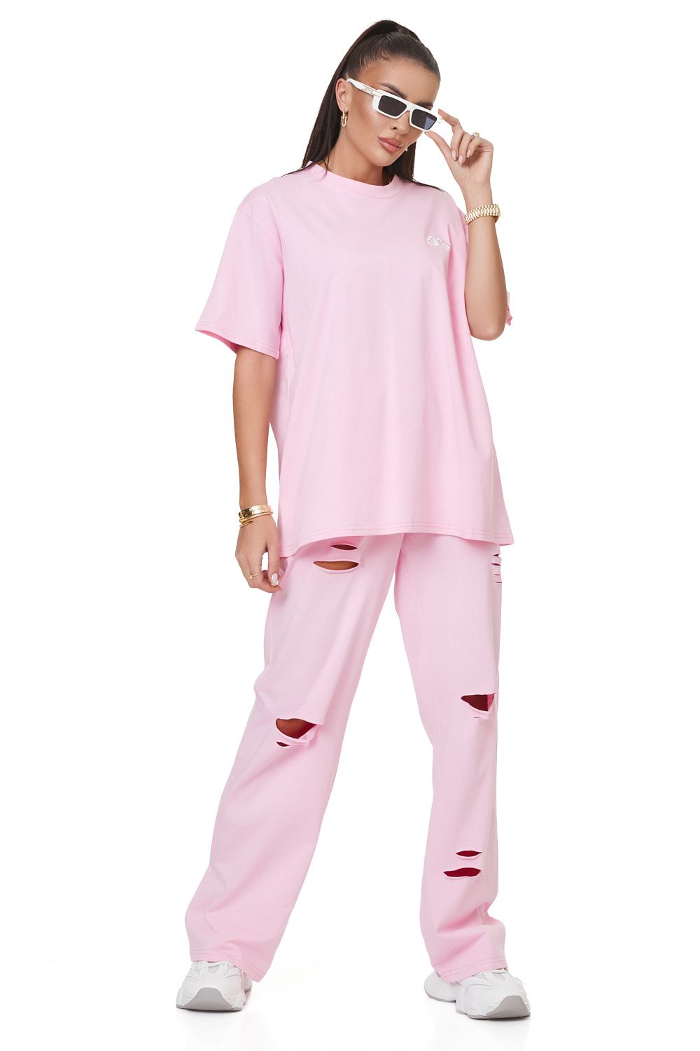 Ladies' casual trousers pink Bogas wash