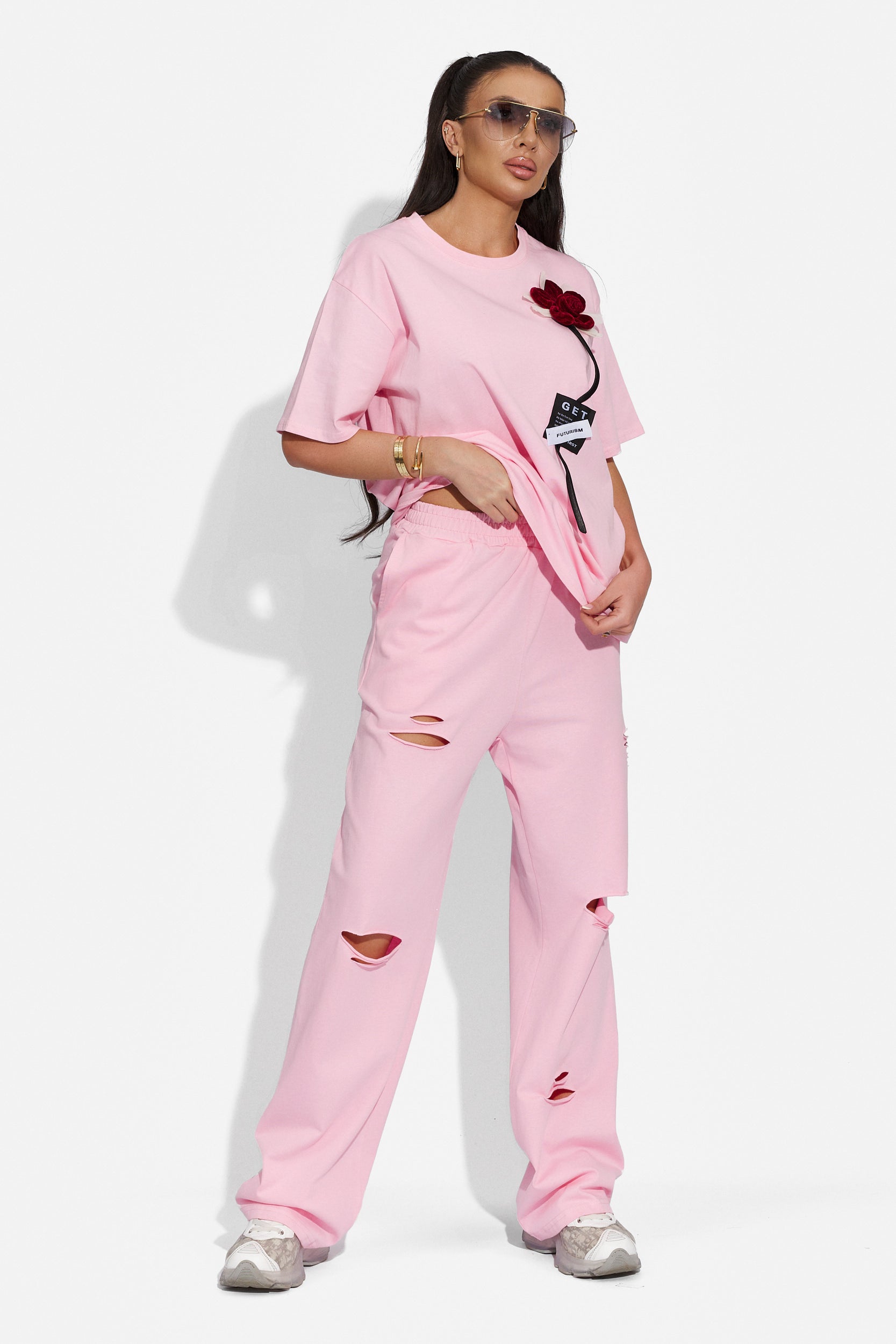 Ladies' casual trousers pink Bogas wash