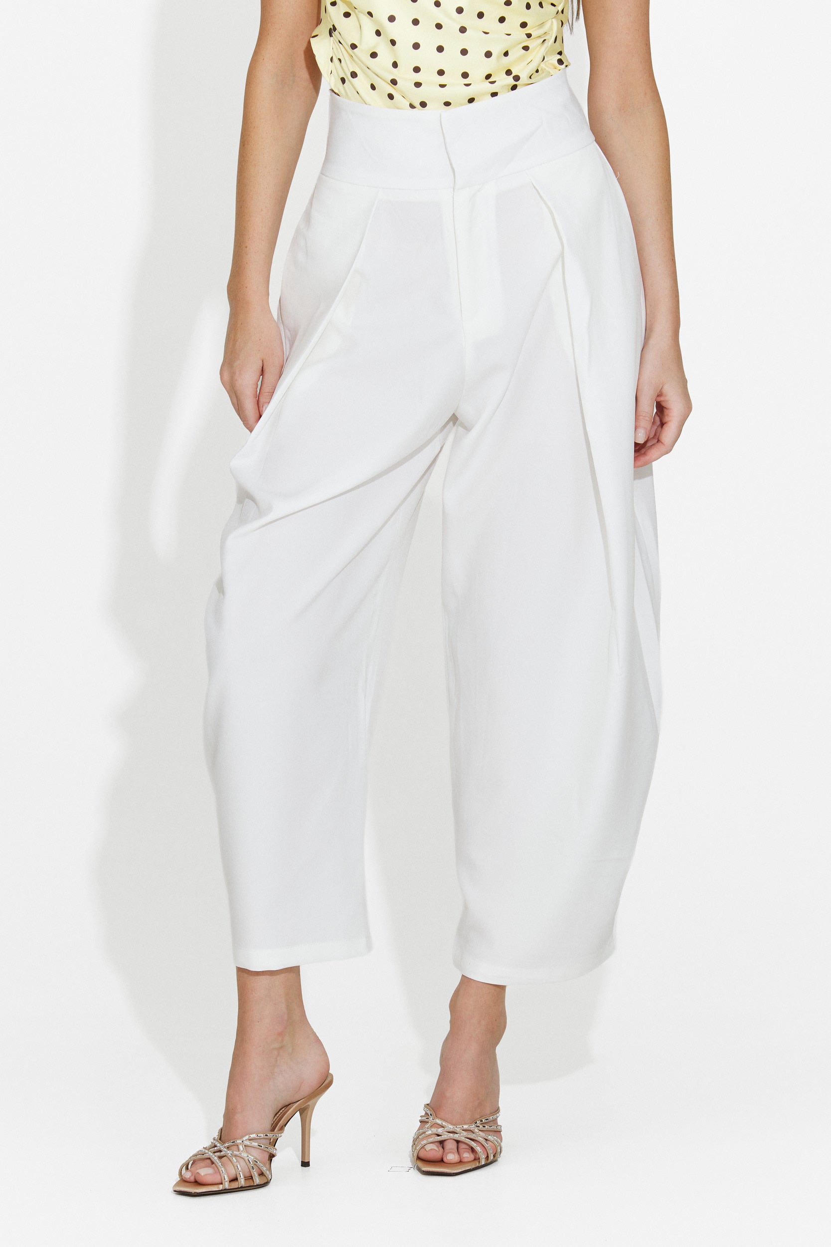 Pantaloni dama eleganti albi Kemily Bogas