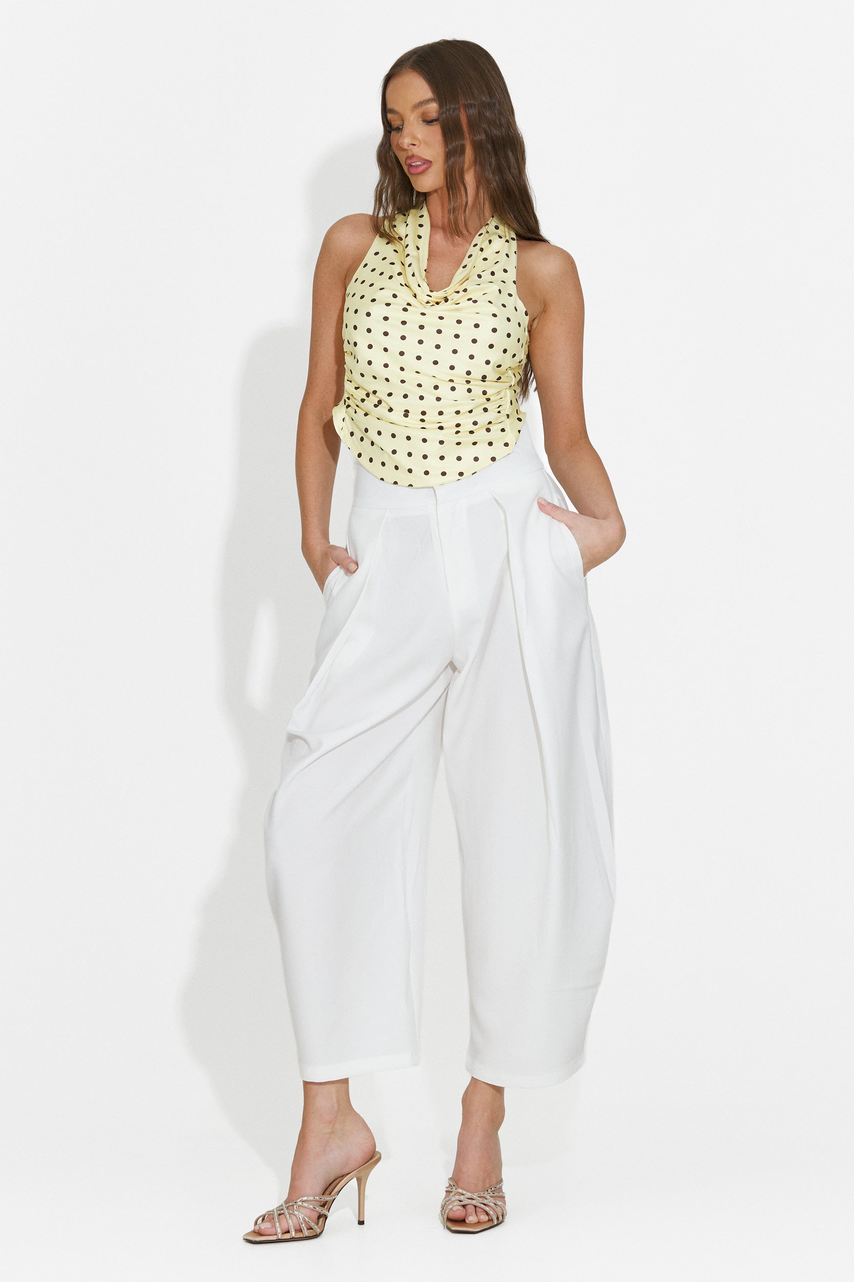 Pantaloni dama eleganti albi Kemily Bogas