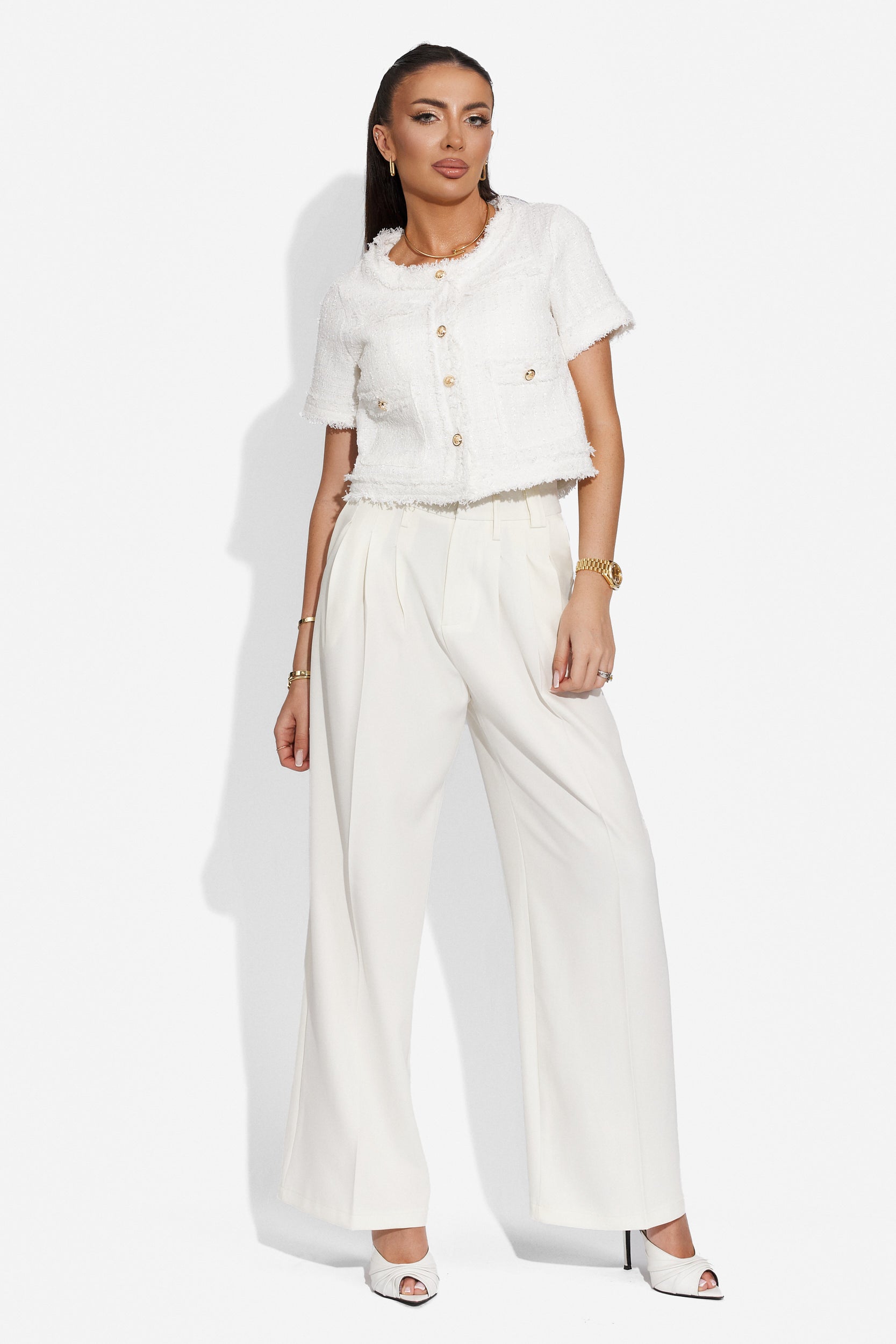 Pantaloni dama eleganti albi Pantsy Bogas