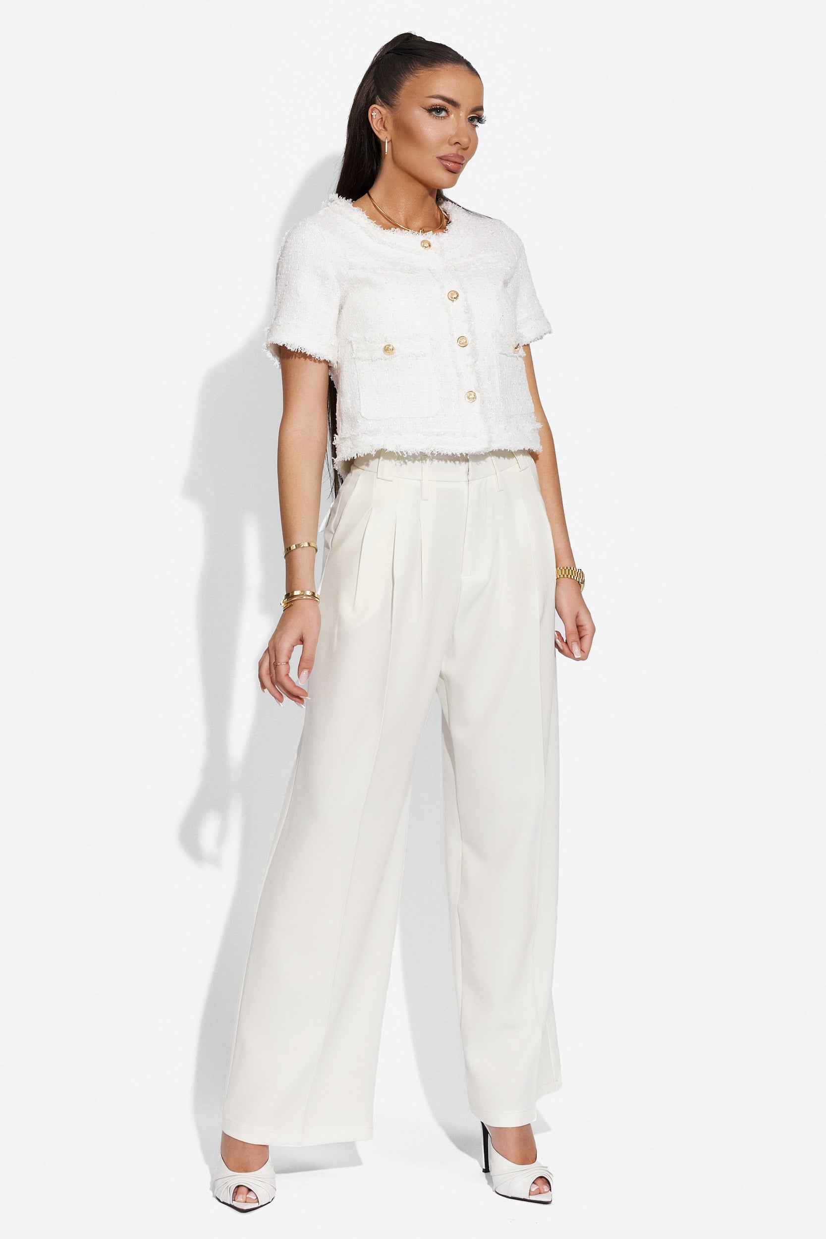 Pantaloni dama eleganti albi Pantsy Bogas