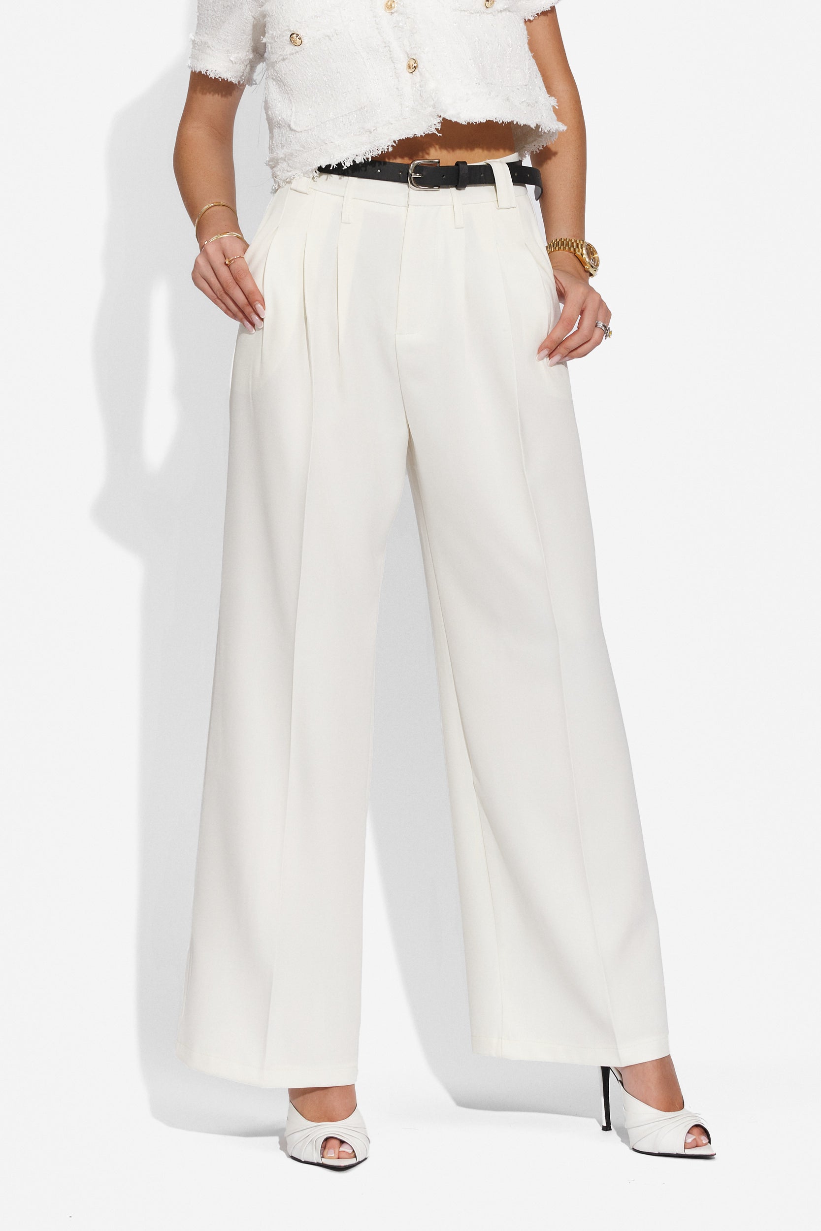 Pantaloni dama eleganti albi Pantsy Bogas