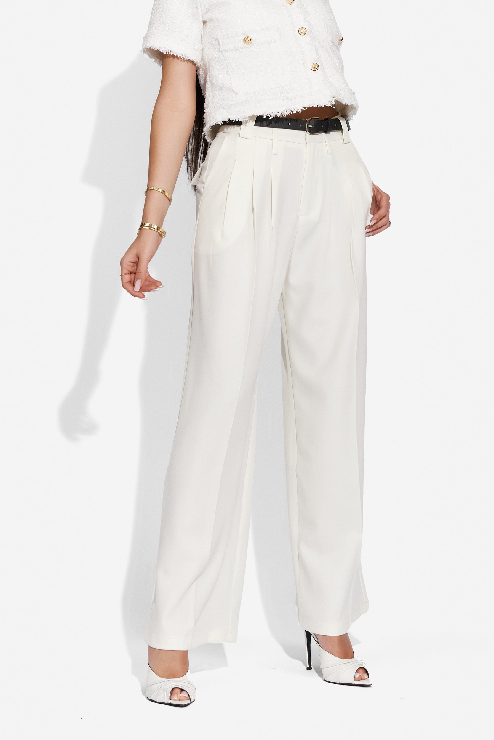 Pantaloni dama eleganti albi Pantsy Bogas