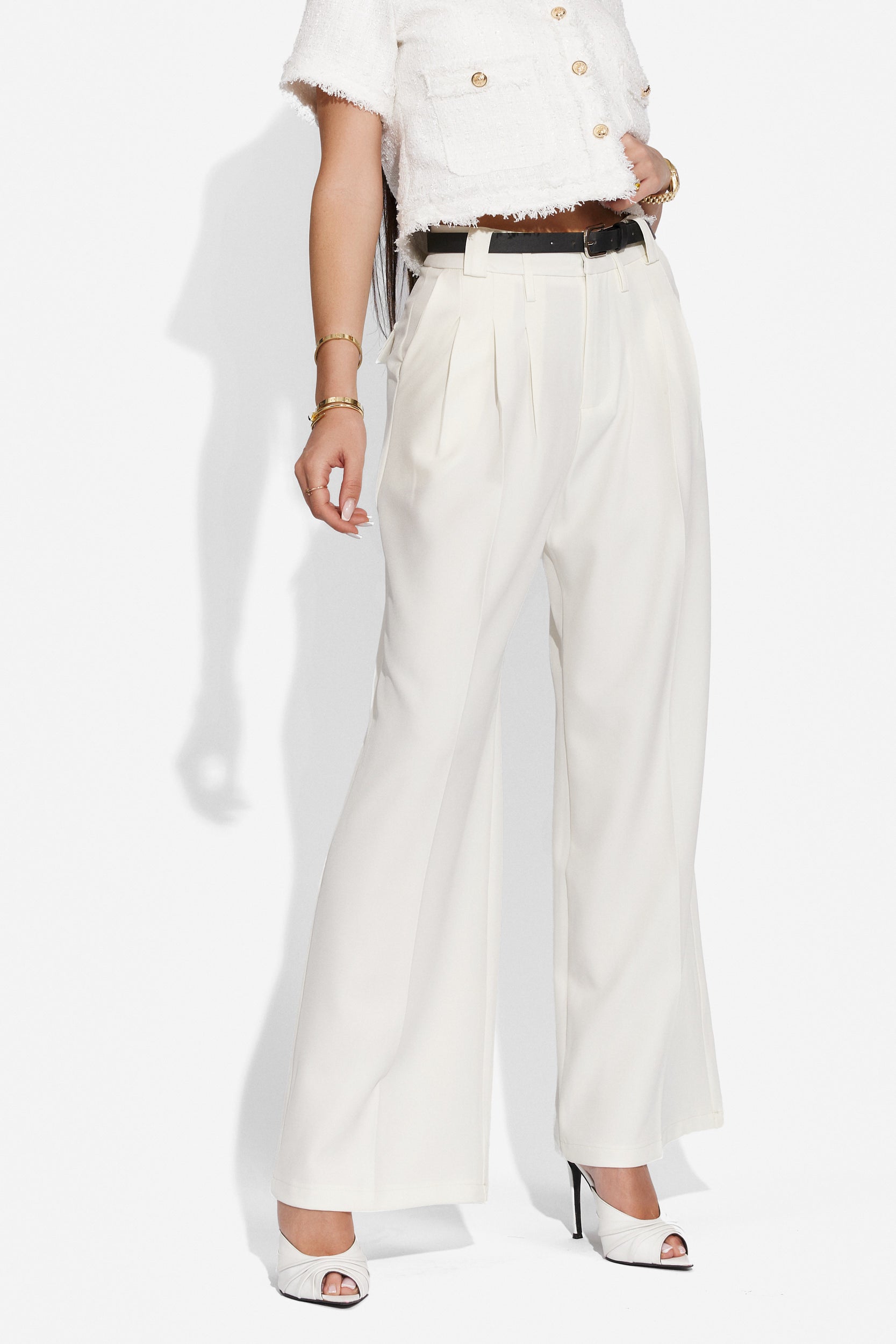 Pantaloni dama eleganti albi Pantsy Bogas