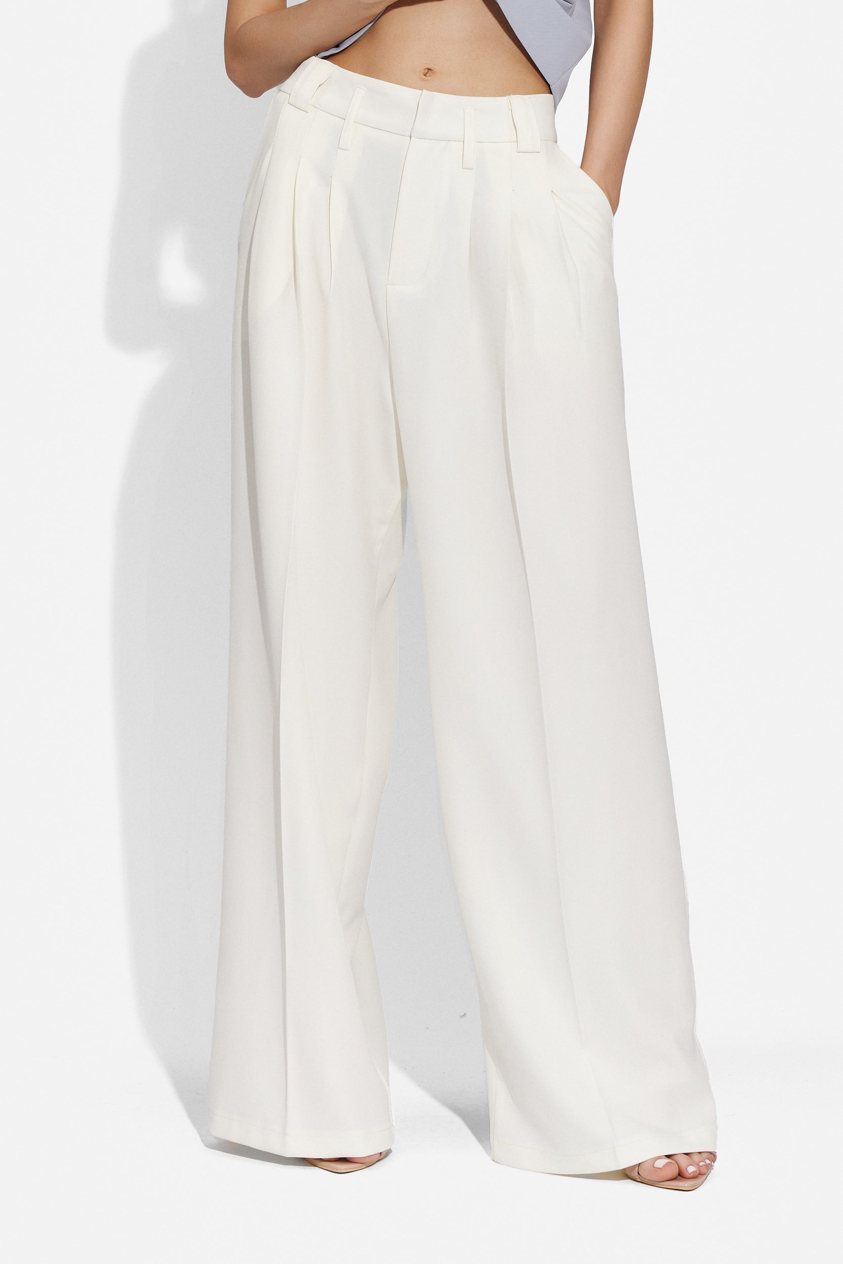 Pantaloni dama eleganti albi Pantsy Bogas