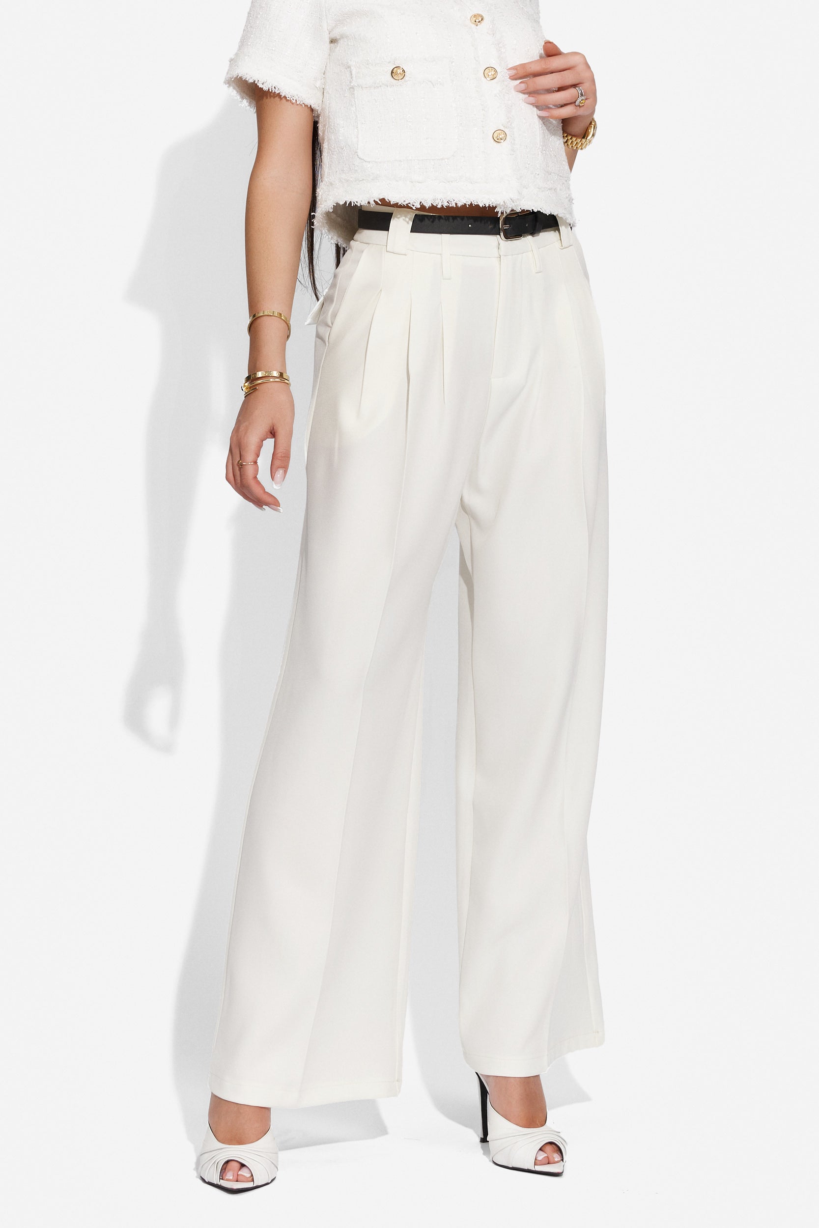 Pantaloni dama eleganti albi Pantsy Bogas
