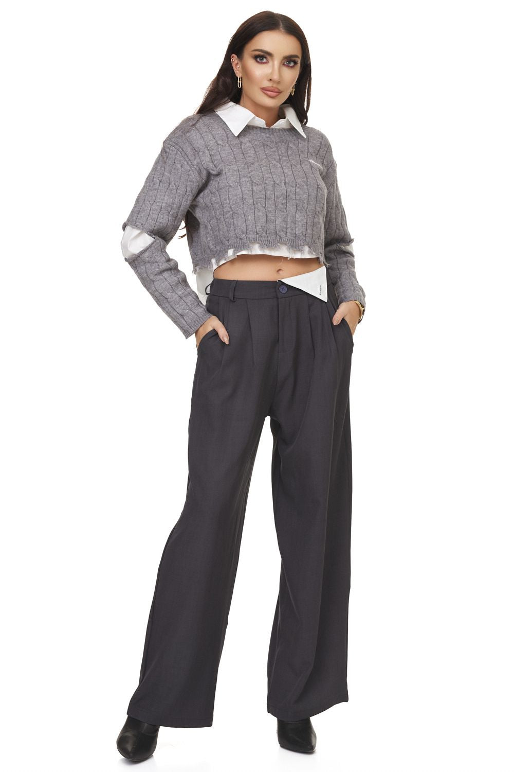 Pantaloni dama eleganti gri Lastisa Bogas